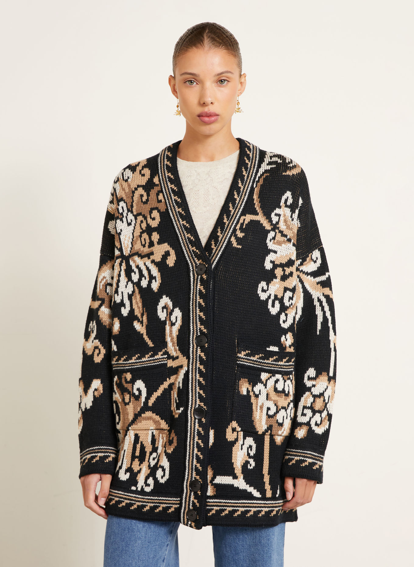 ETRO Strickjacke: SCHWARZ / BEIGE / CREME