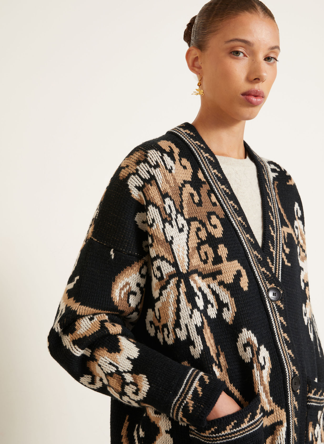 ETRO Strickjacke: SCHWARZ / BEIGE / CREME