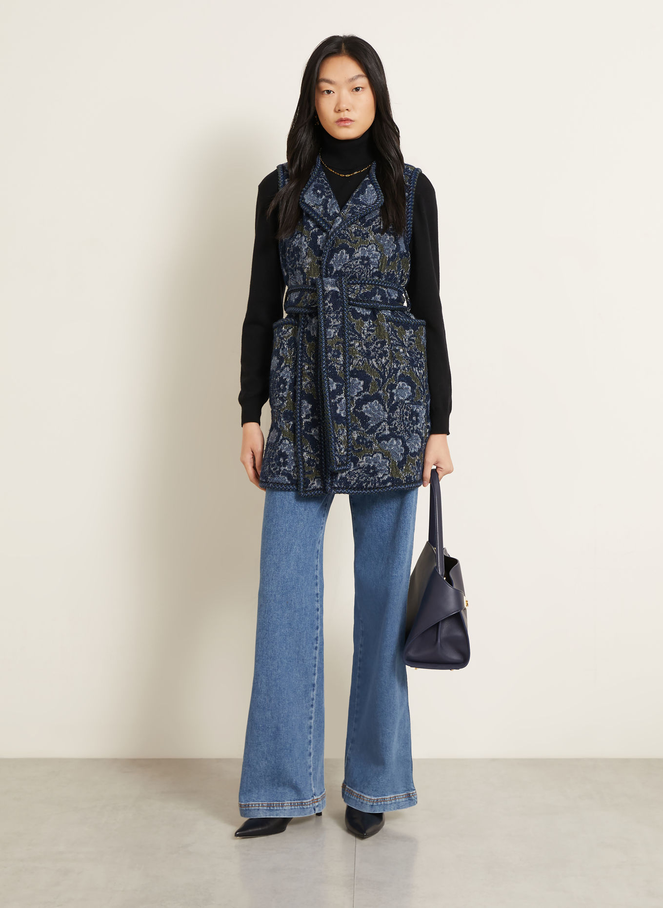 ETRO Blazerweste aus Jacquard: DUNKELBLAU / BLAUGRAU / GRÜN