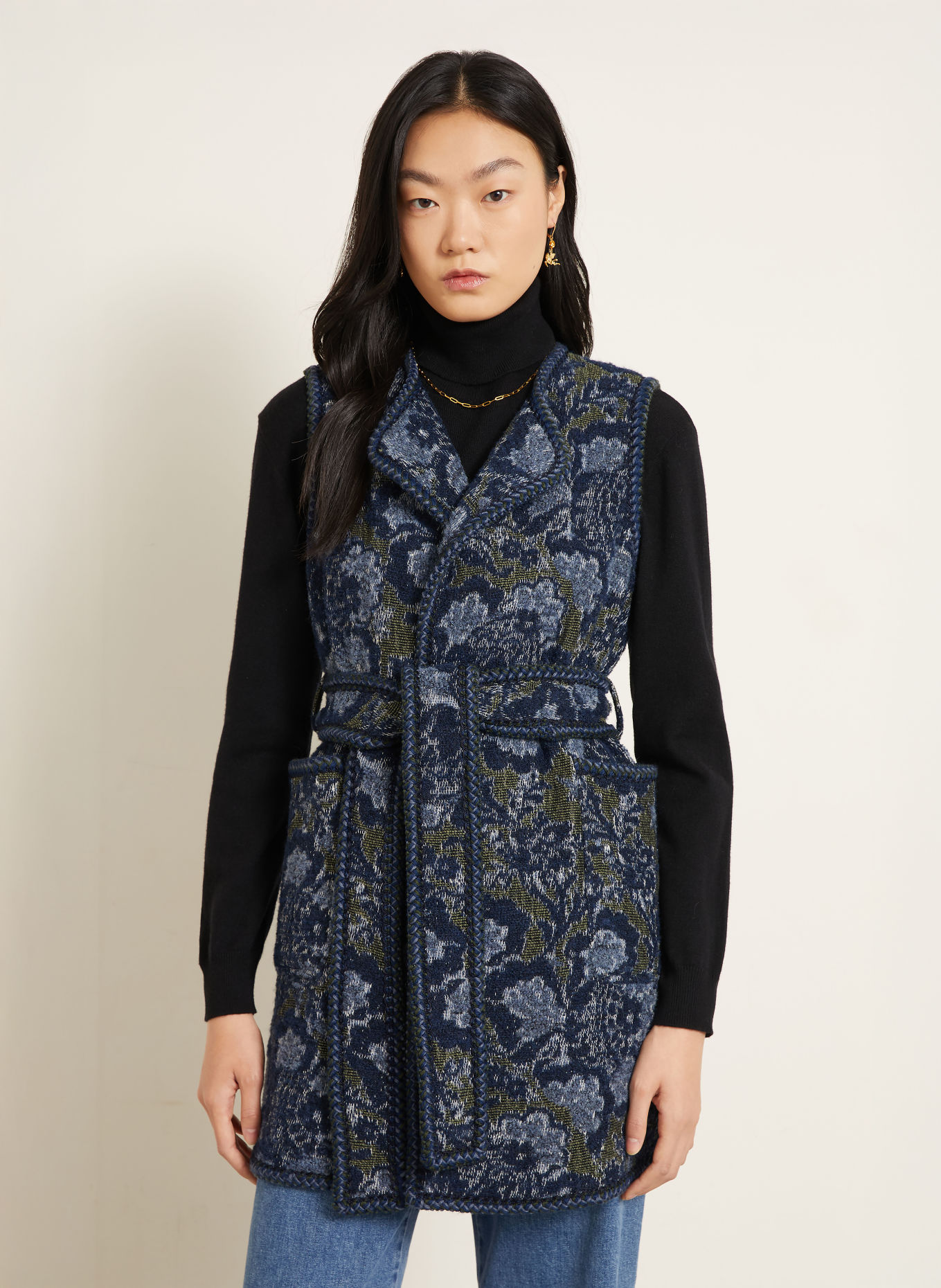 ETRO Blazerweste aus Jacquard: DUNKELBLAU / BLAUGRAU / GRÜN