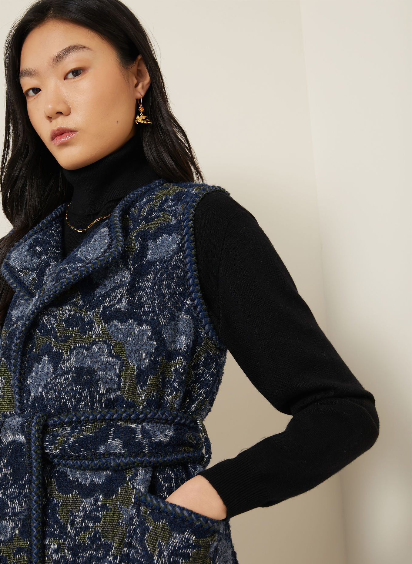 ETRO Blazerweste aus Jacquard: DUNKELBLAU / BLAUGRAU / GRÜN