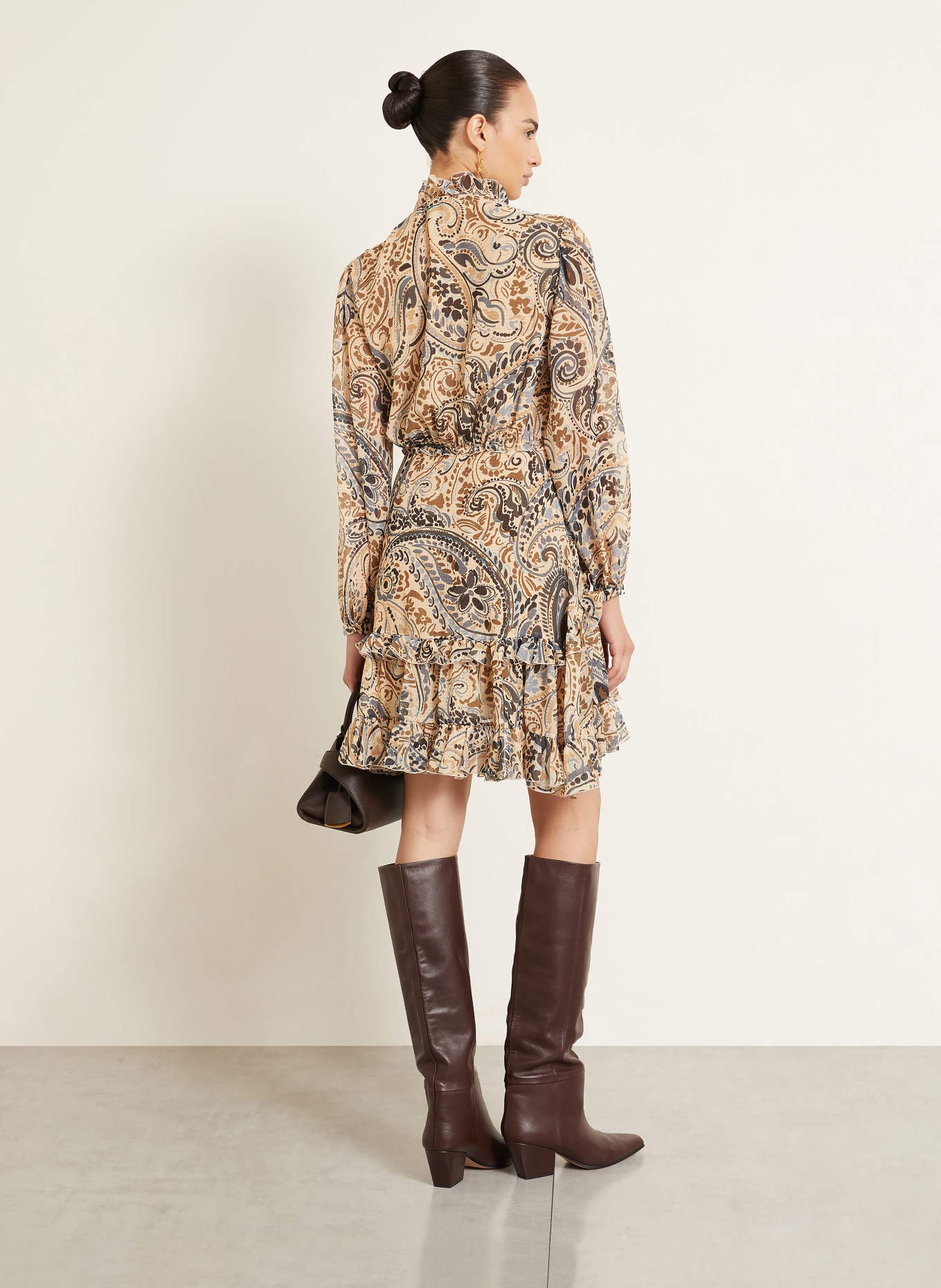 ETRO Robe de cocktail à volants: ORANGE CLAIR / MARRON / BLEU GRIS