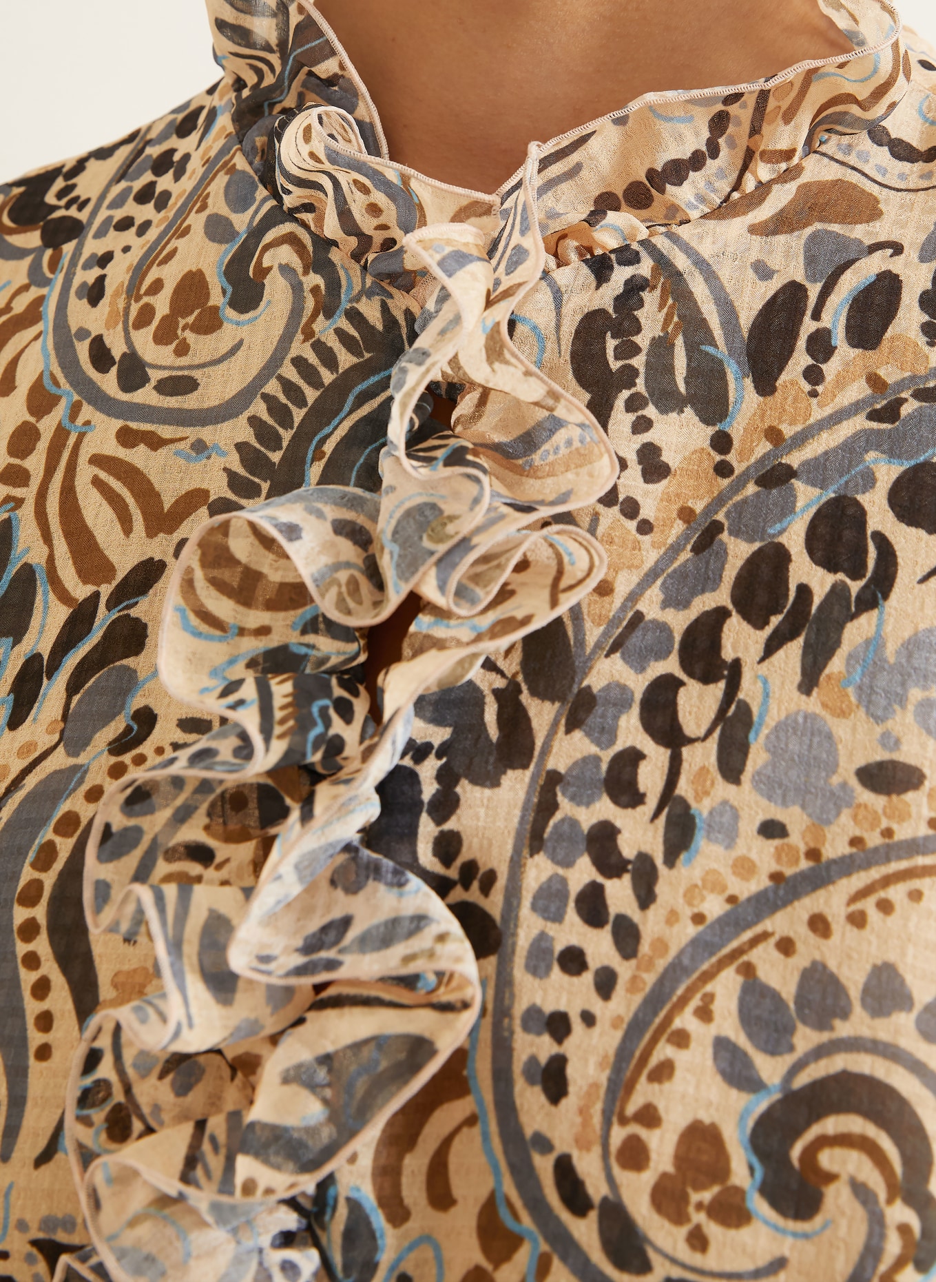 ETRO Robe de cocktail à volants: ORANGE CLAIR / MARRON / BLEU GRIS