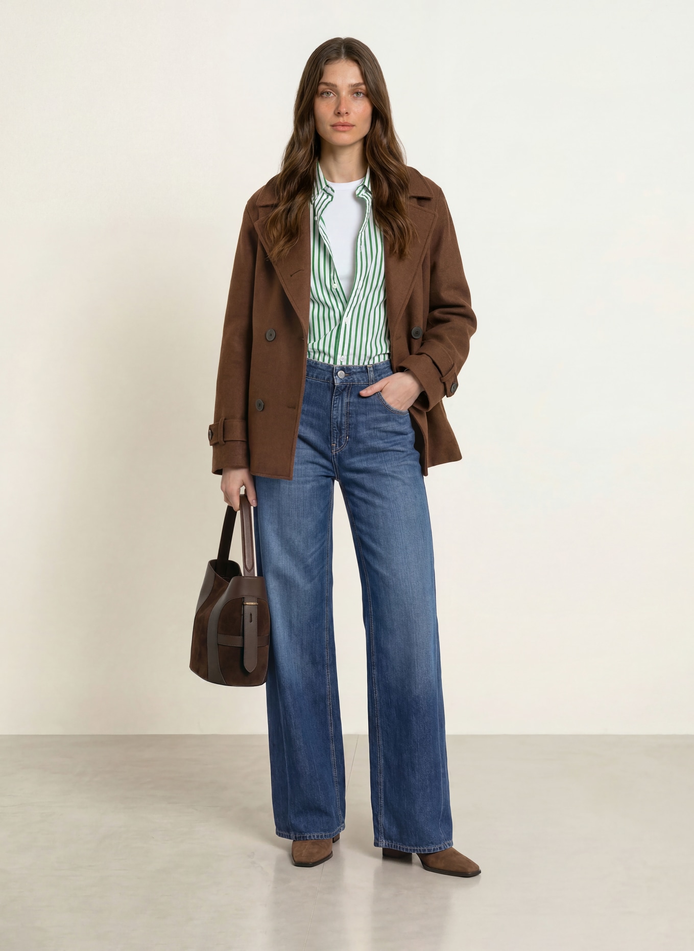 HARRIS WHARF LONDON Pea coat: BROWN
