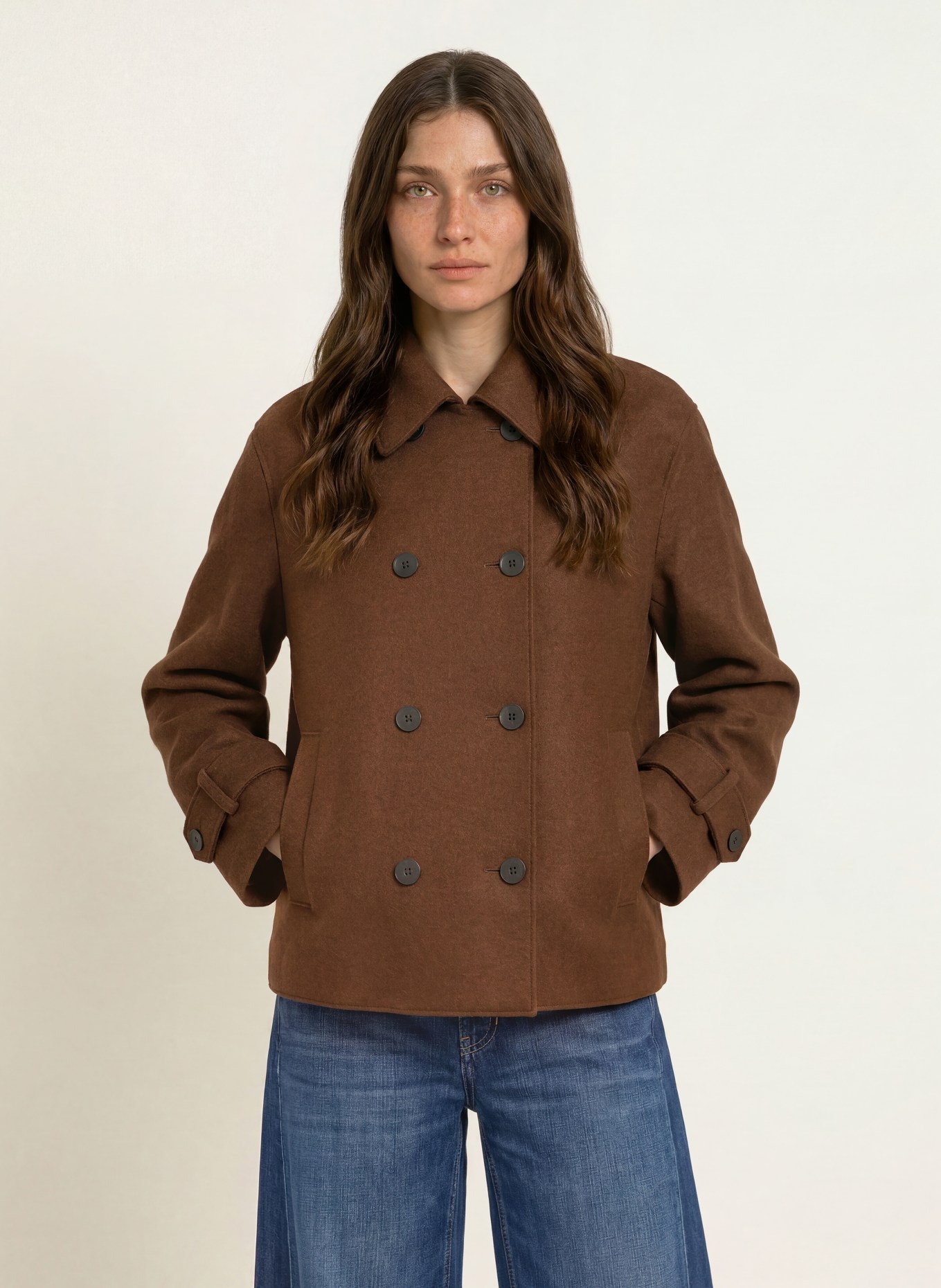HARRIS WHARF LONDON Pea coat: BROWN