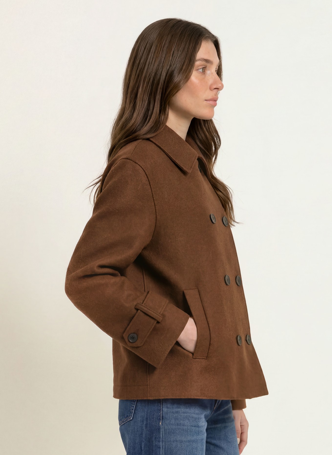 HARRIS WHARF LONDON Pea coat: BROWN