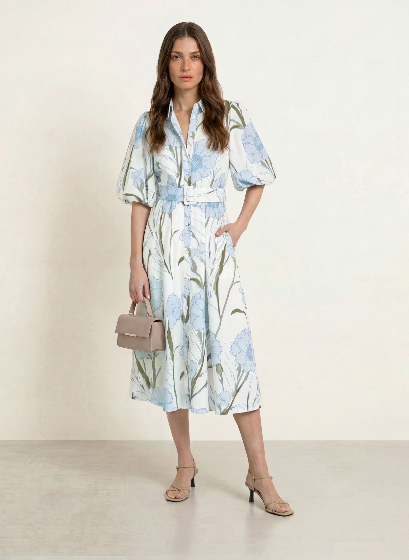 TED BAKER Robe chemise ALIMMA: BLANC / BLEU GRIS / KAKI