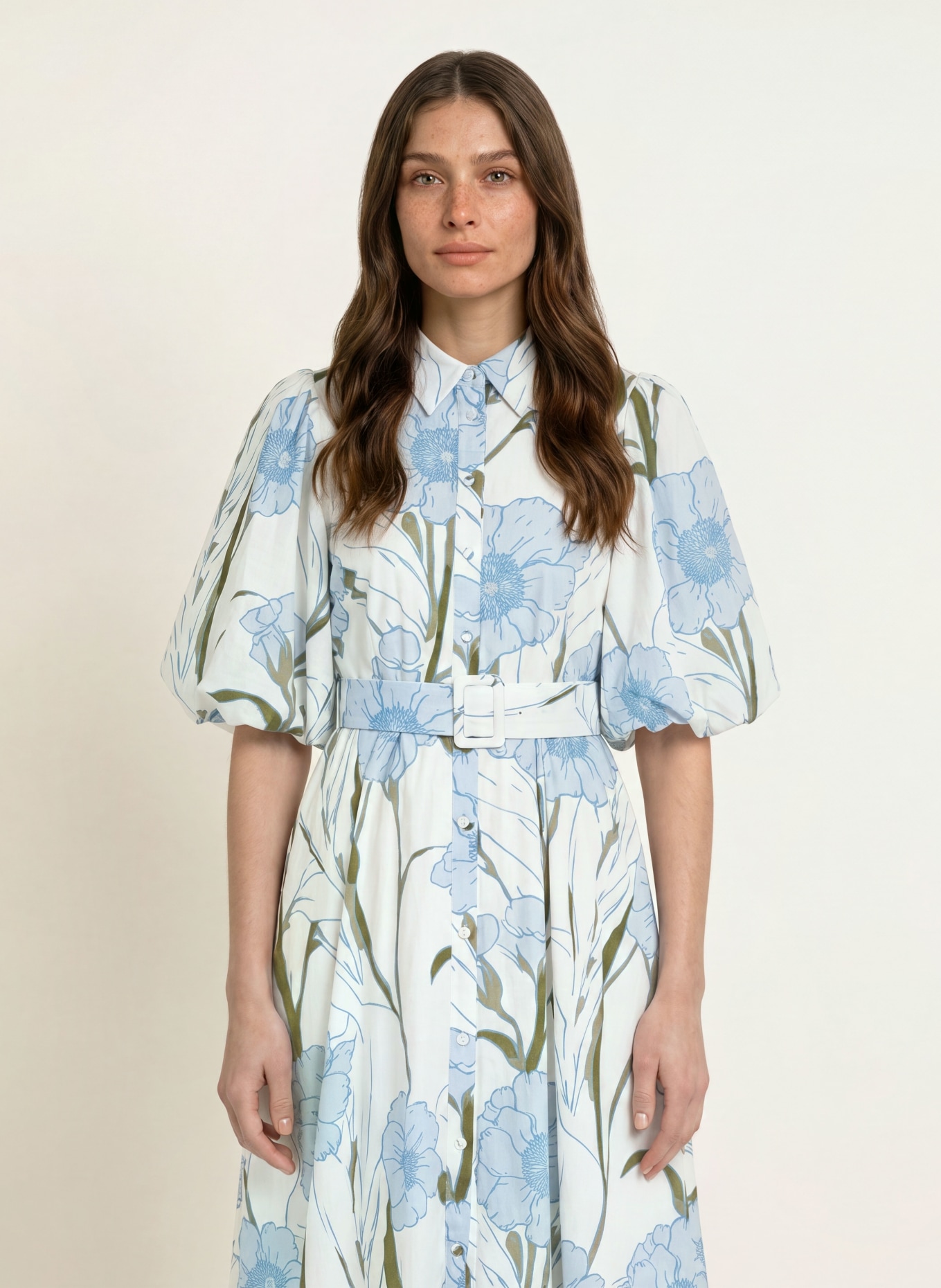TED BAKER Robe chemise ALIMMA: BLANC / BLEU GRIS / KAKI