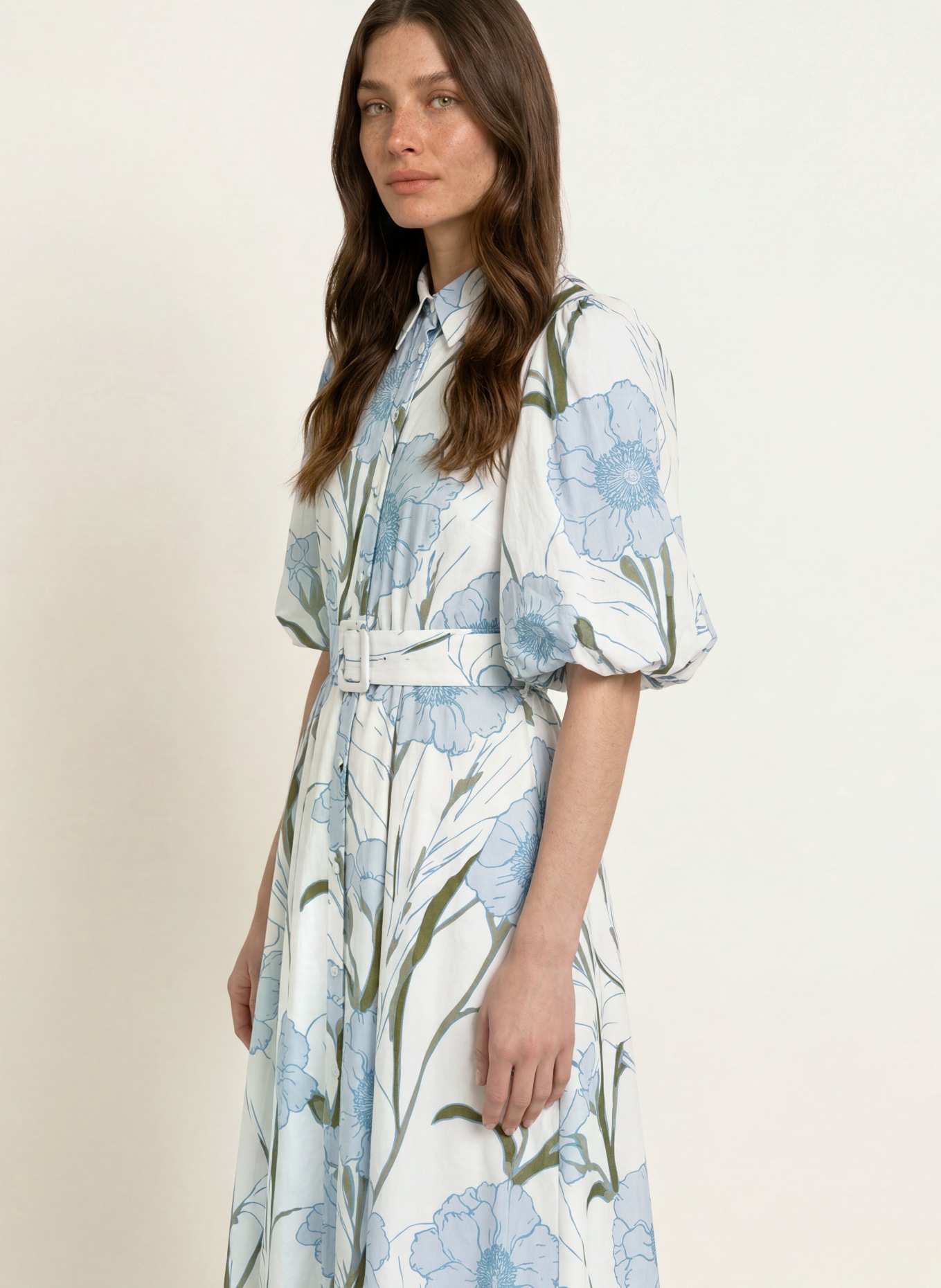 TED BAKER Robe chemise ALIMMA: BLANC / BLEU GRIS / KAKI