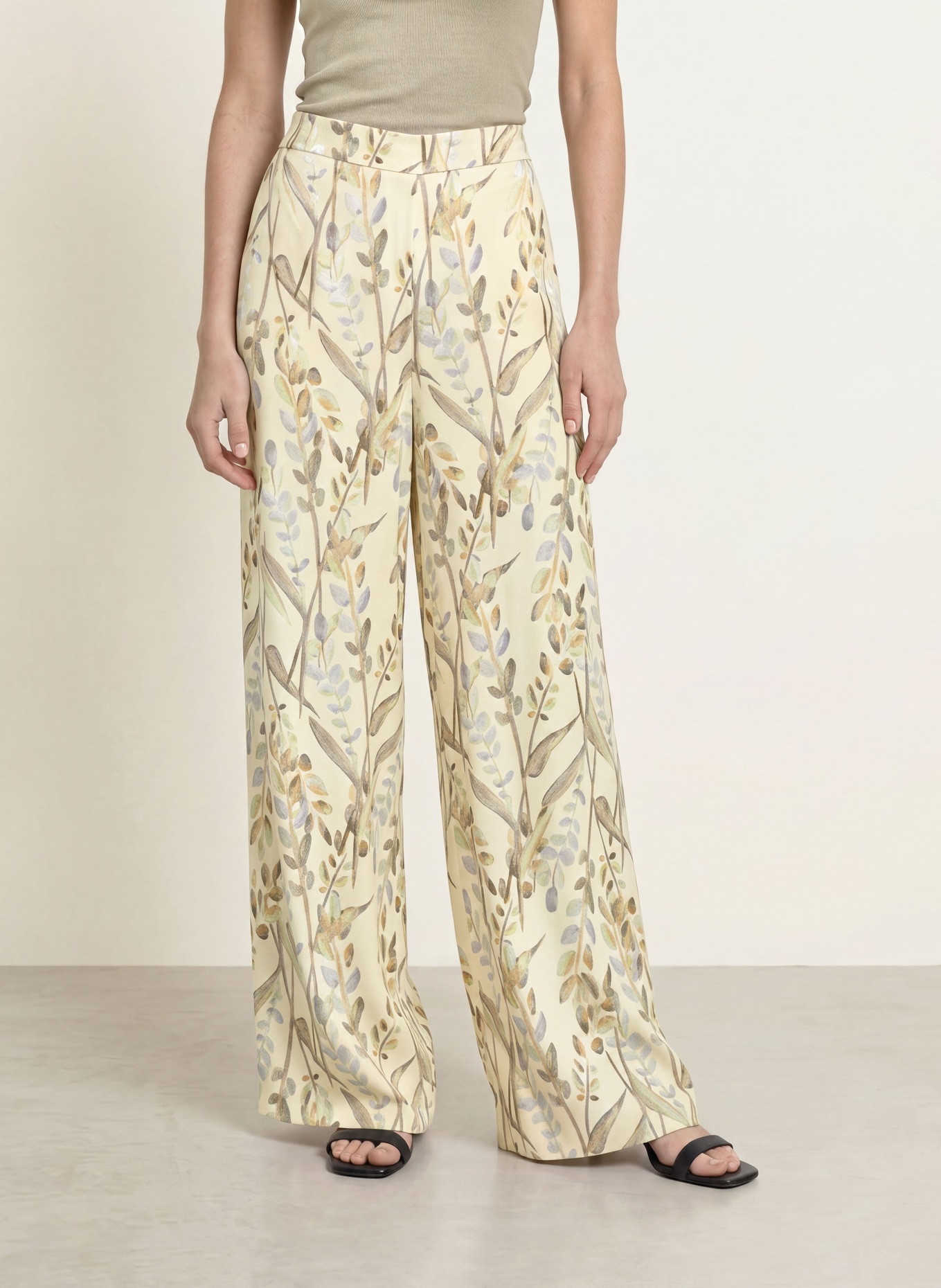 TED BAKER Saténové kalhoty SUSSKI: BÉŽOVÁ / SVĚTLE ZELENÁ / ZELENÁ