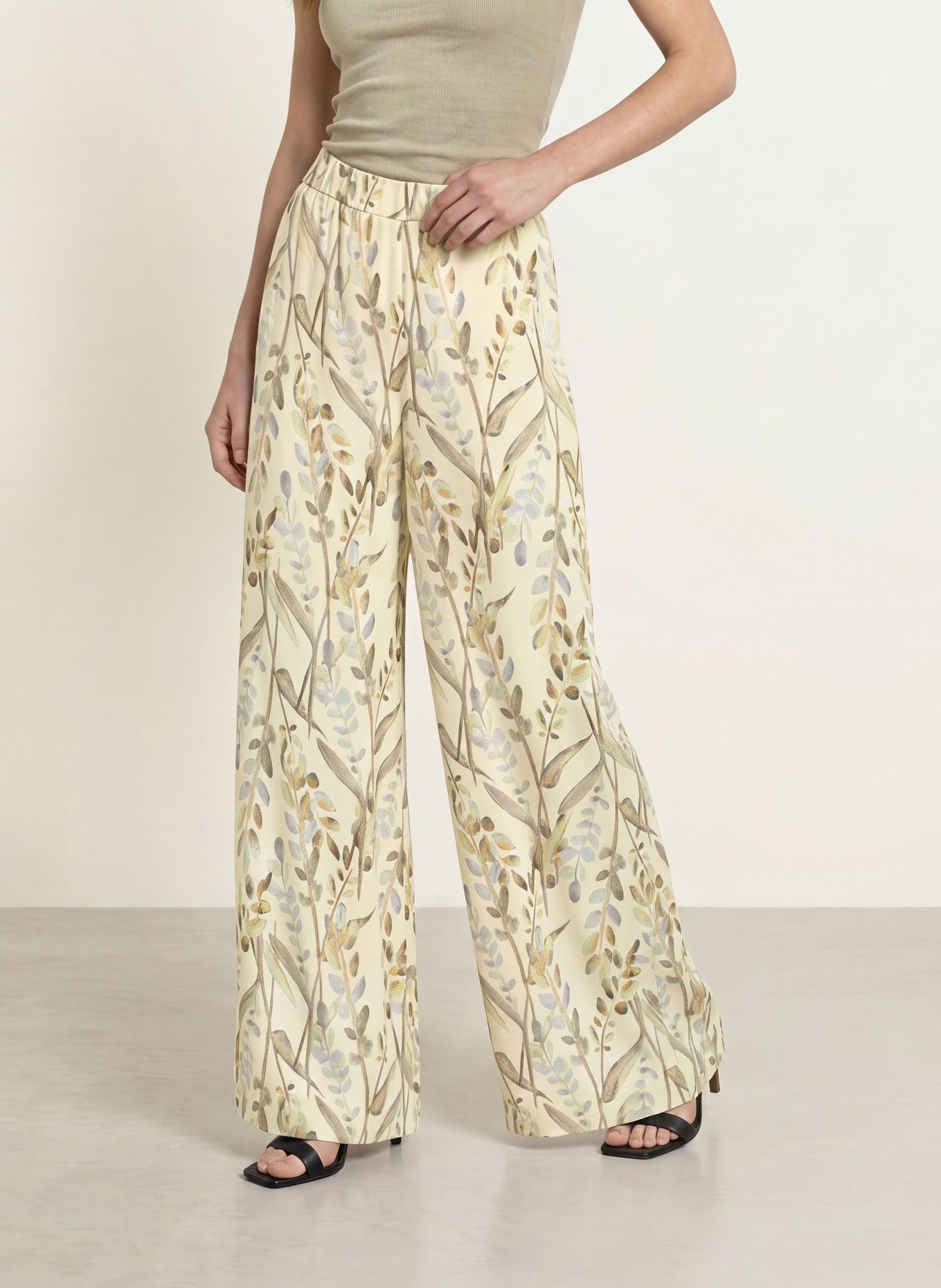 TED BAKER Saténové kalhoty SUSSKI: BÉŽOVÁ / SVĚTLE ZELENÁ / ZELENÁ