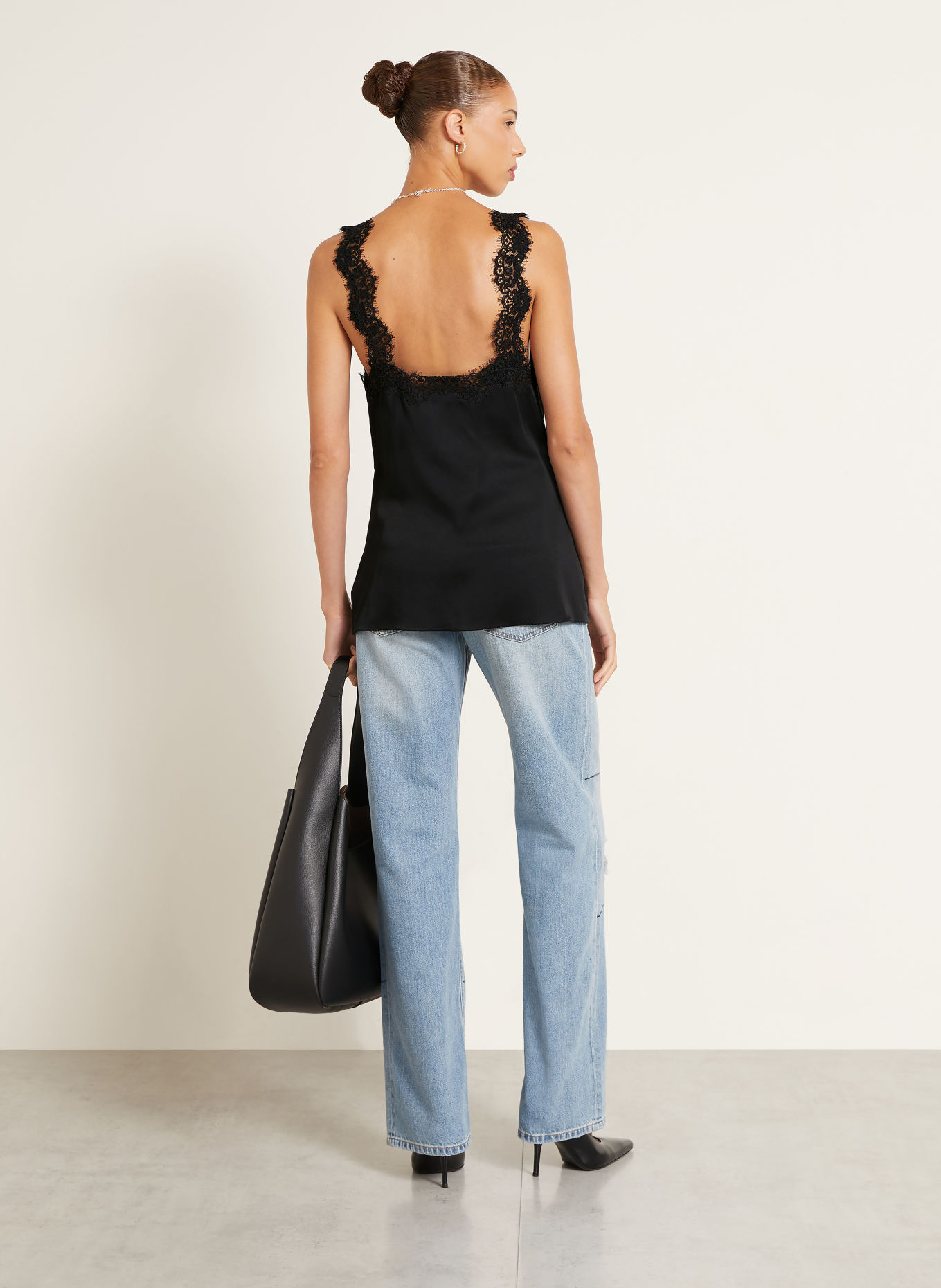 STELLA McCARTNEY Satin top with lace: BLACK