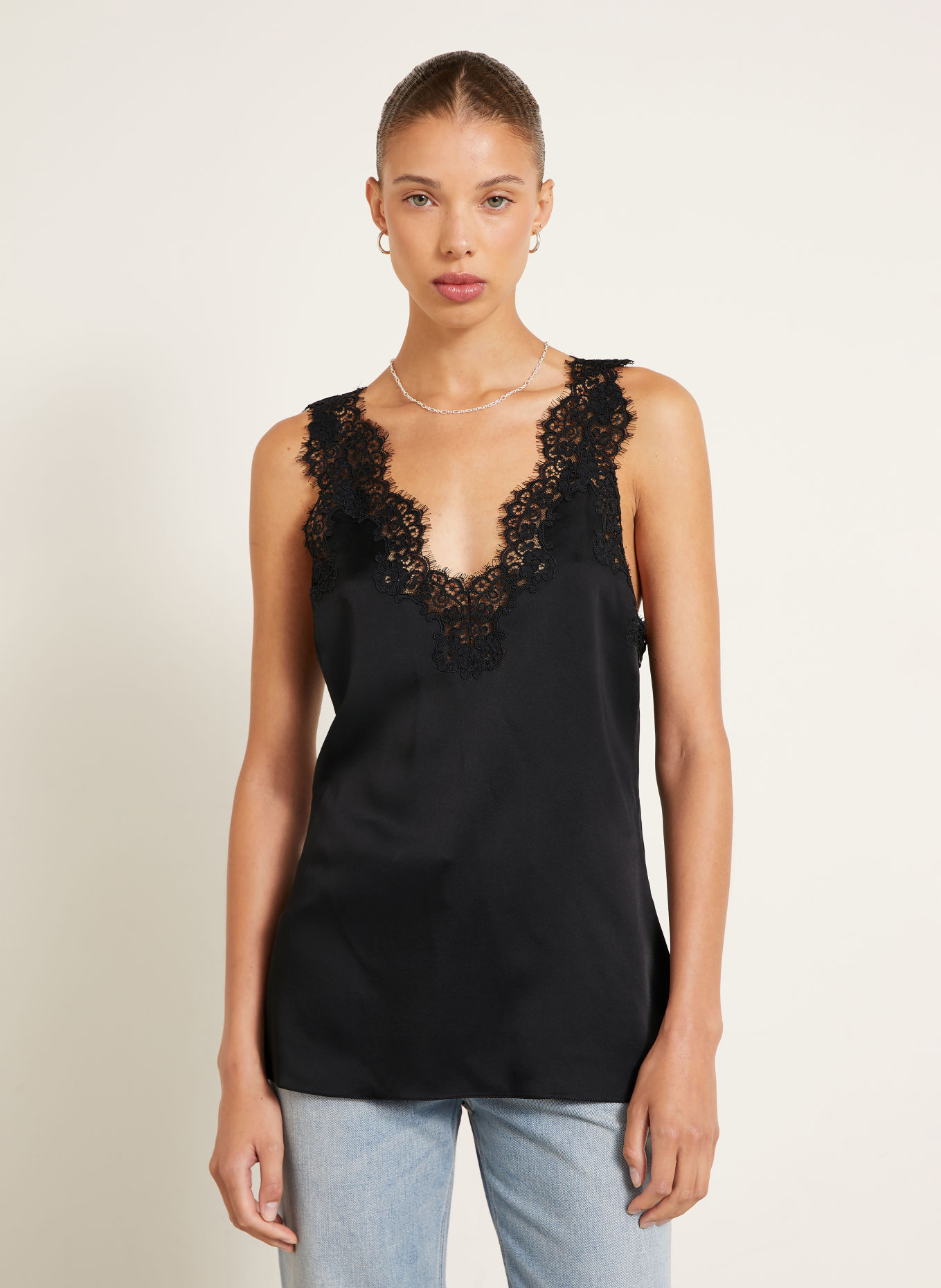 STELLA McCARTNEY Satin top with lace: BLACK