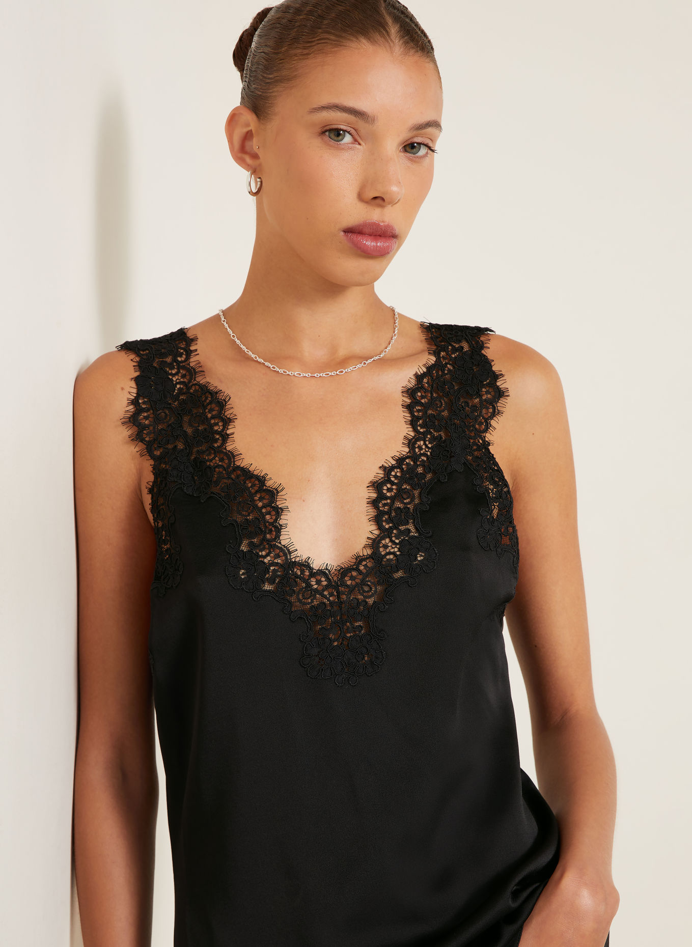 STELLA McCARTNEY Satin top with lace: BLACK