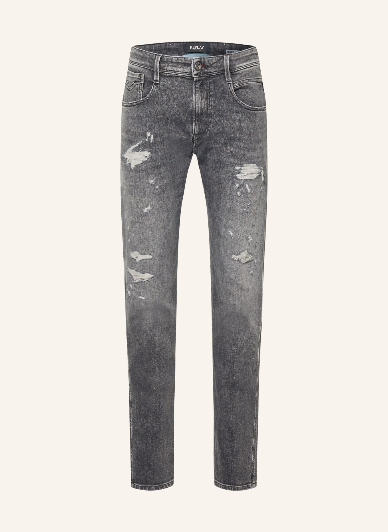 REPLAY Destroyed Jeans ANBASS Slim Fit: C097 DARK GREY