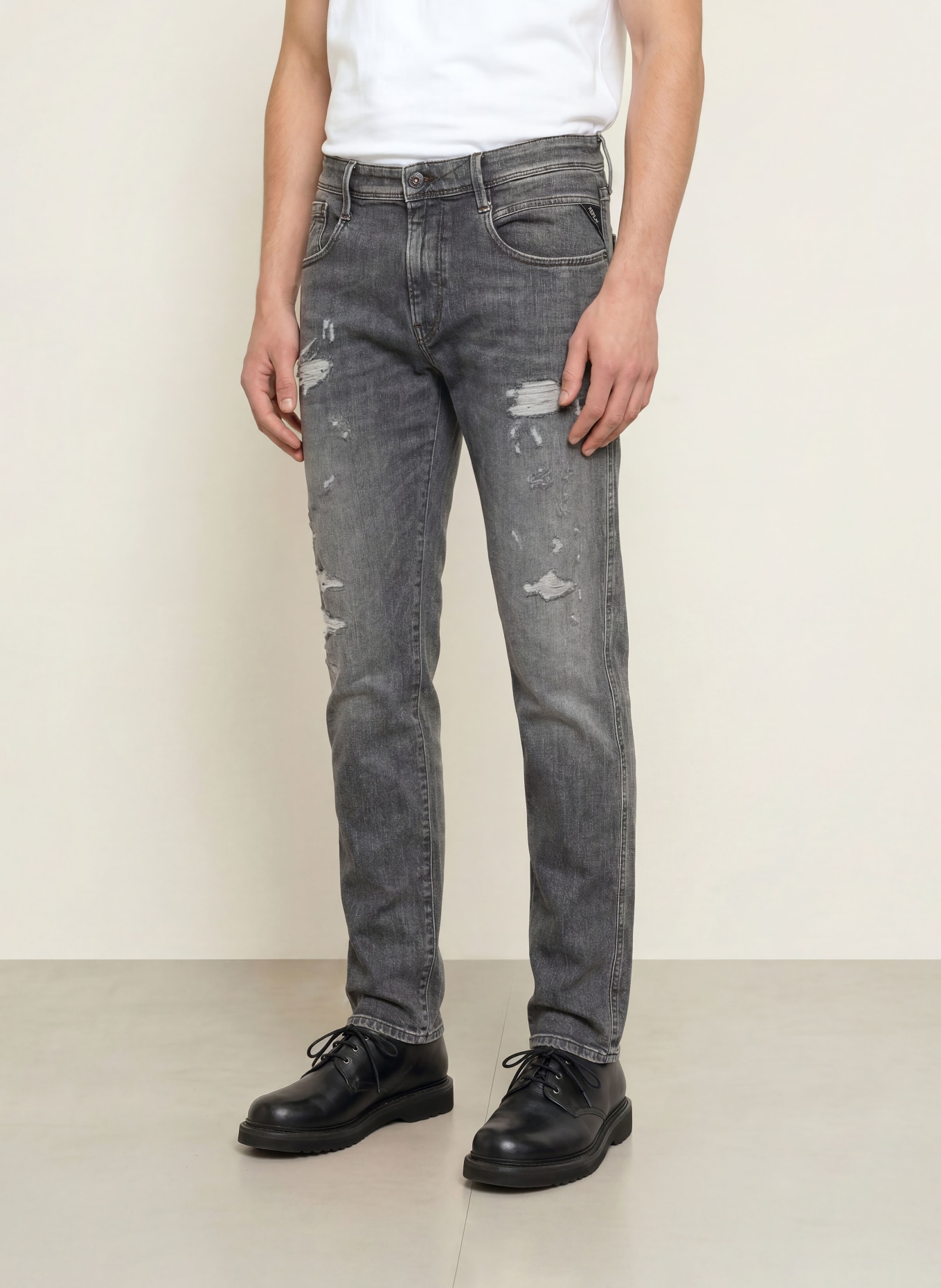 REPLAY Destroyed Jeans ANBASS Slim Fit: C097 DARK GREY