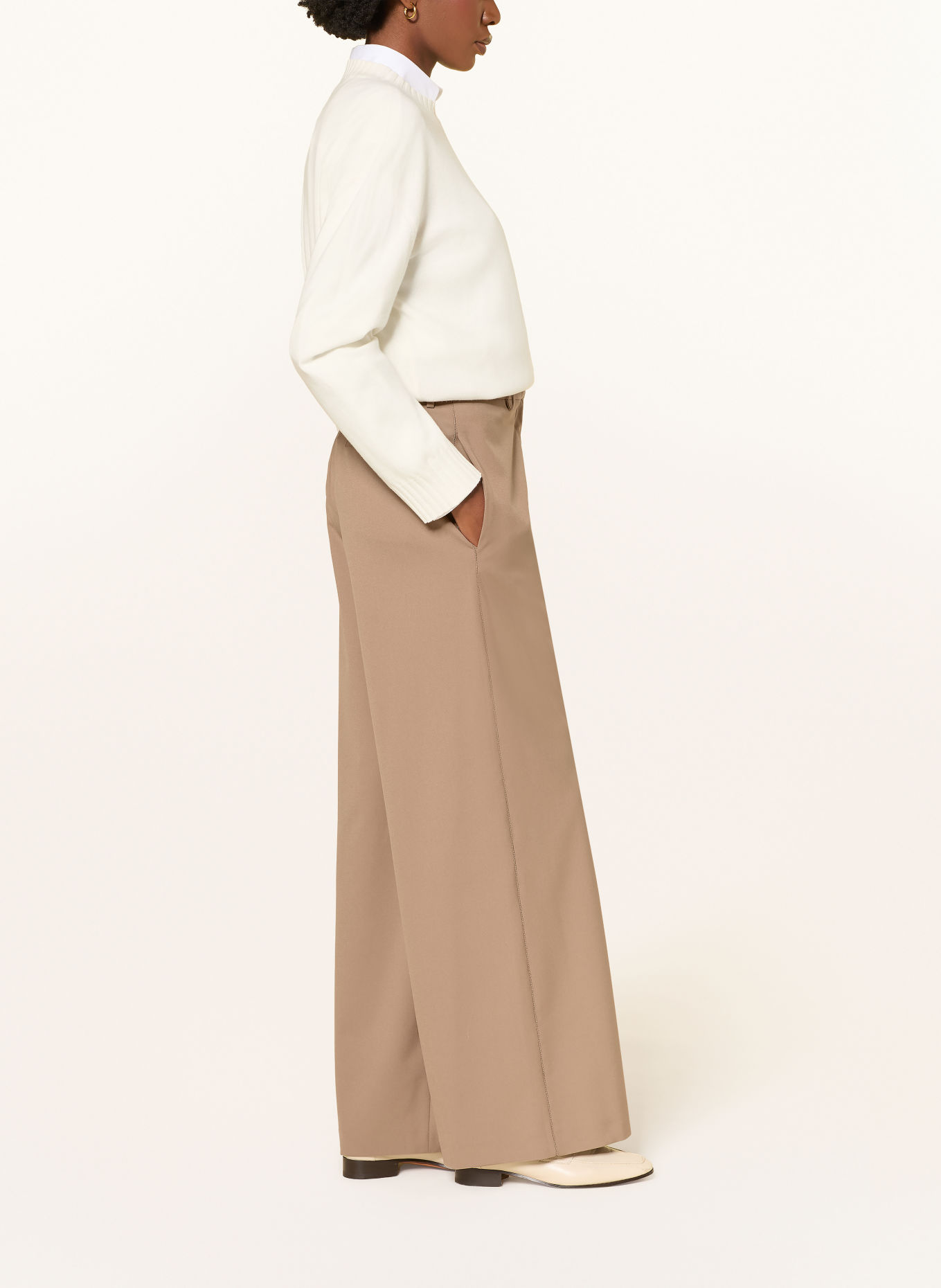 FABIANA FILIPPI Wide-leg trousers with rhinestones: LIGHT BROWN