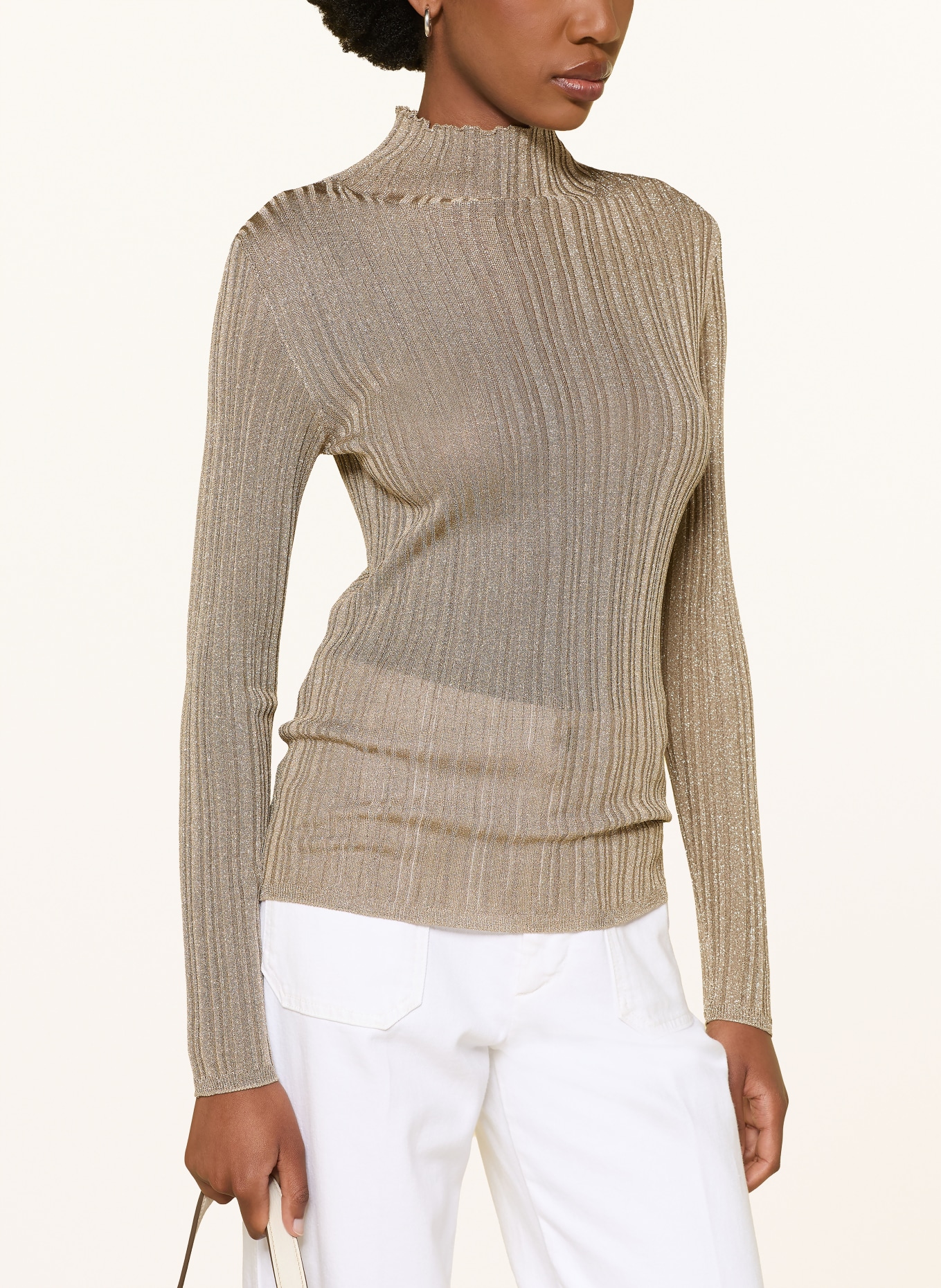FABIANA FILIPPI Pullover mit Glitzergarn: TAUPE / GOLD