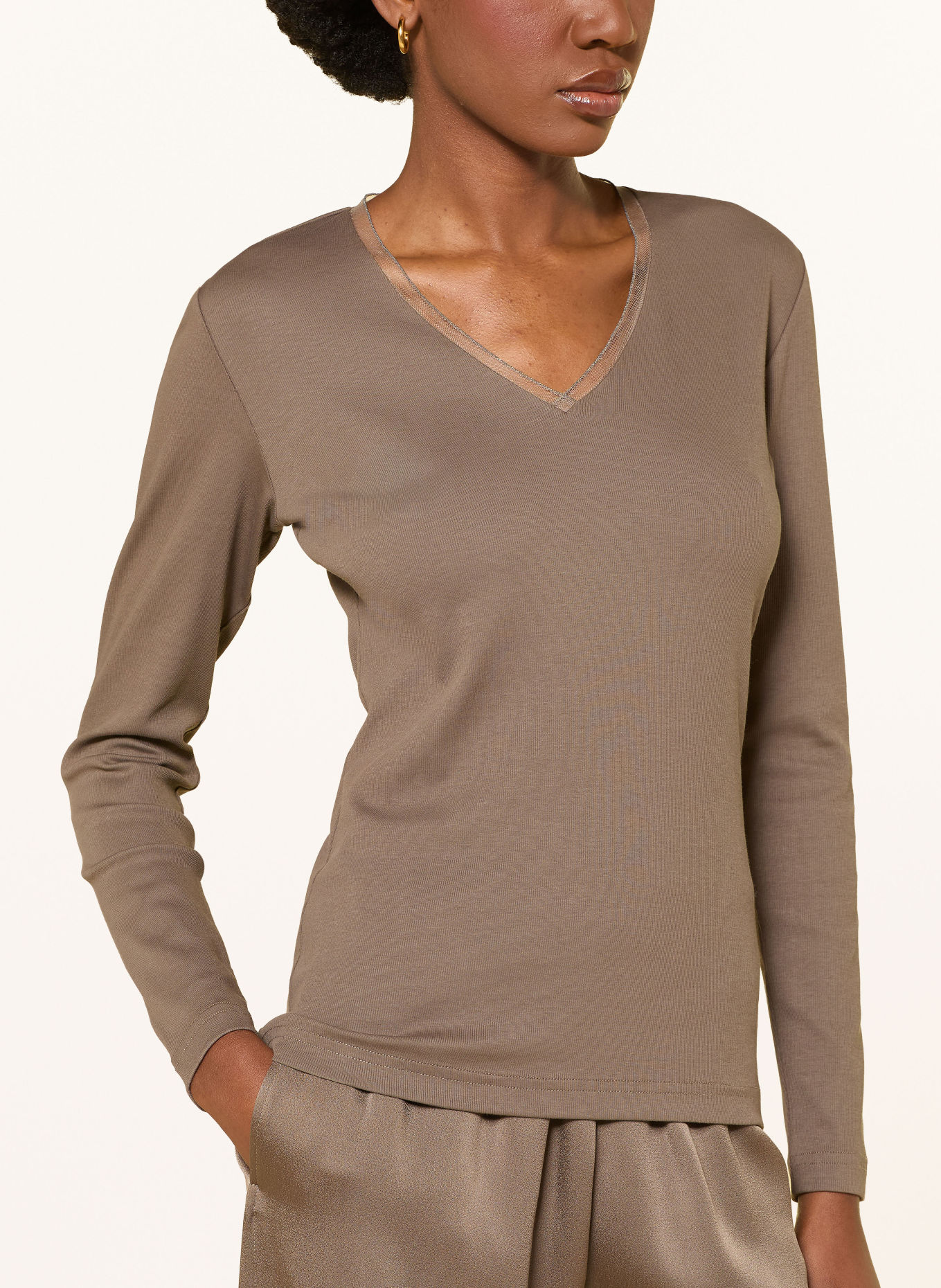 FABIANA FILIPPI Longsleeve mit Schmuckperlen: BRAUN