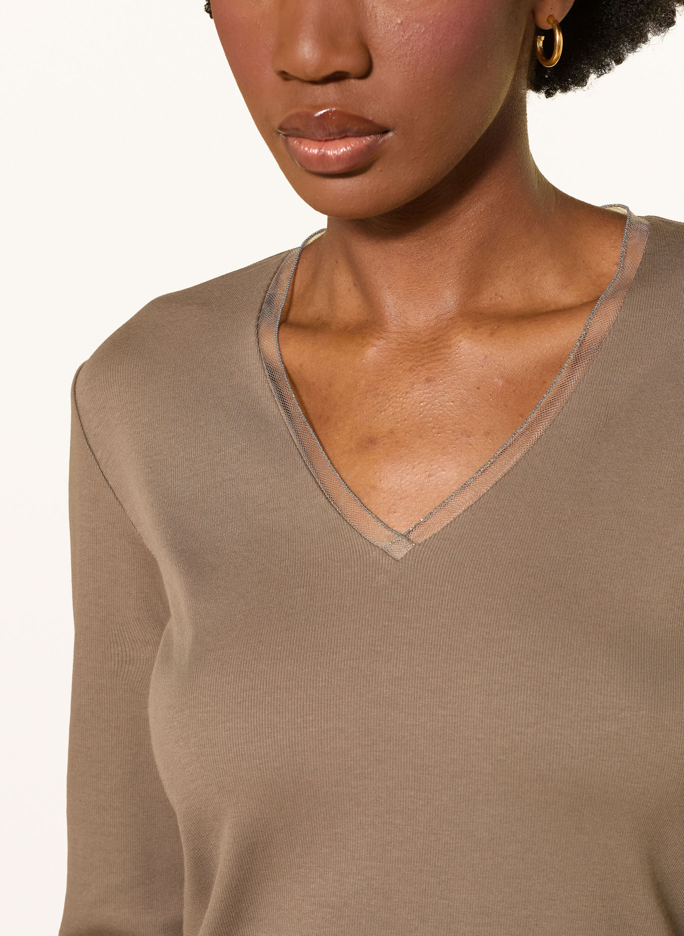 FABIANA FILIPPI Longsleeve mit Schmuckperlen: BRAUN