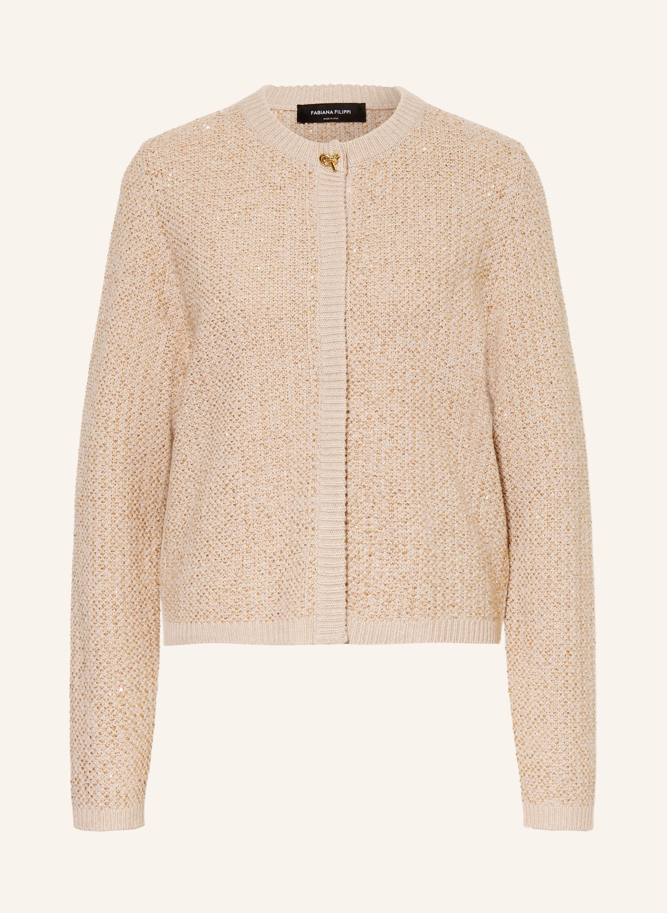 FABIANA FILIPPI Stickad kofta med merinoull och paljetter: BEIGE