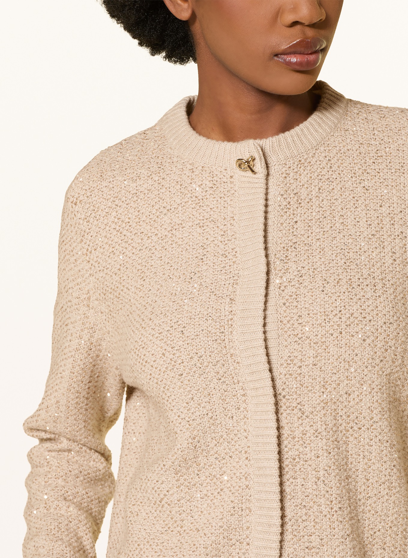 FABIANA FILIPPI Stickad kofta med merinoull och paljetter: BEIGE