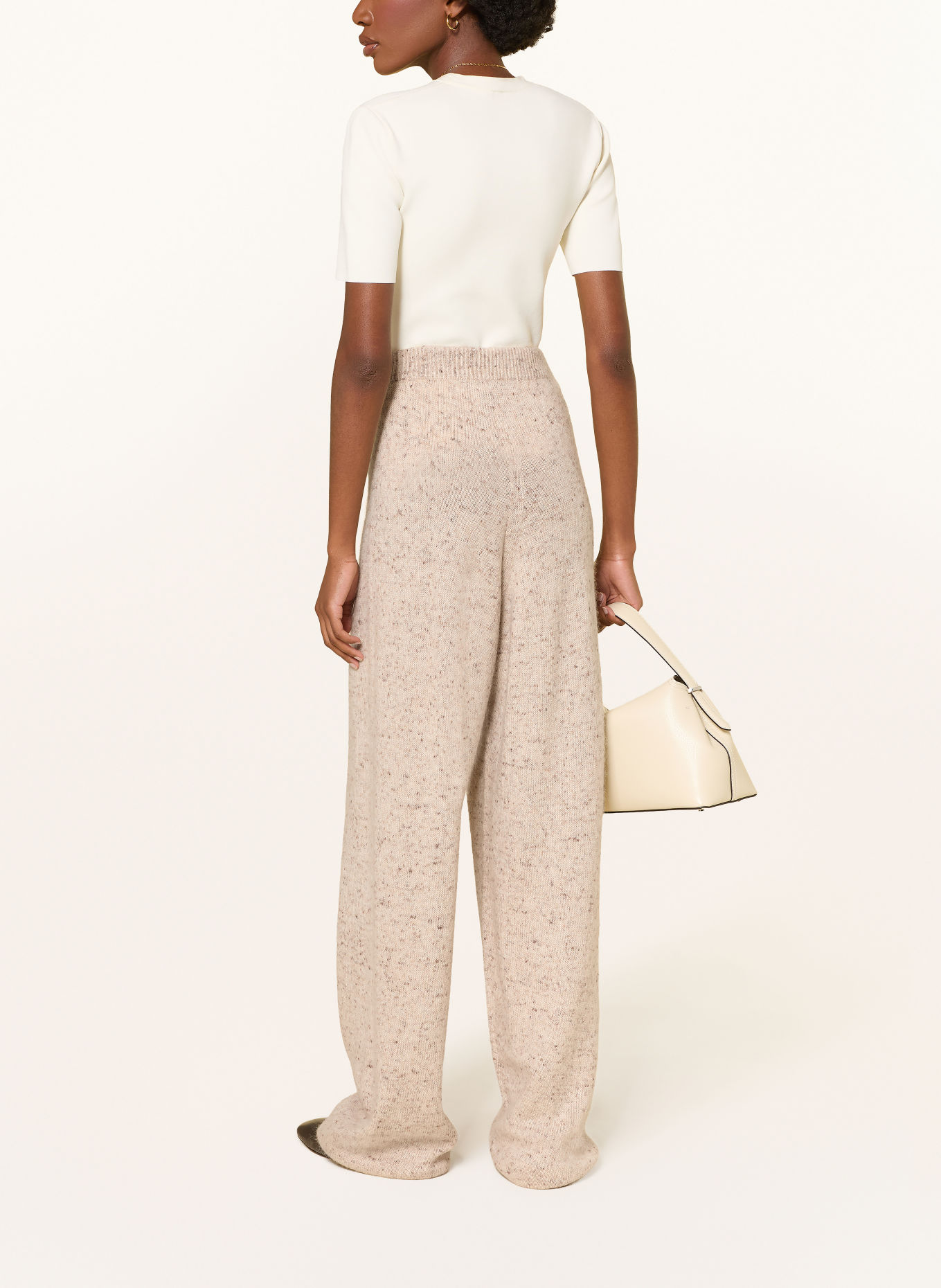 FABIANA FILIPPI Knitted pants with glitter yarn: BEIGE / GOLD / DARK BROWN