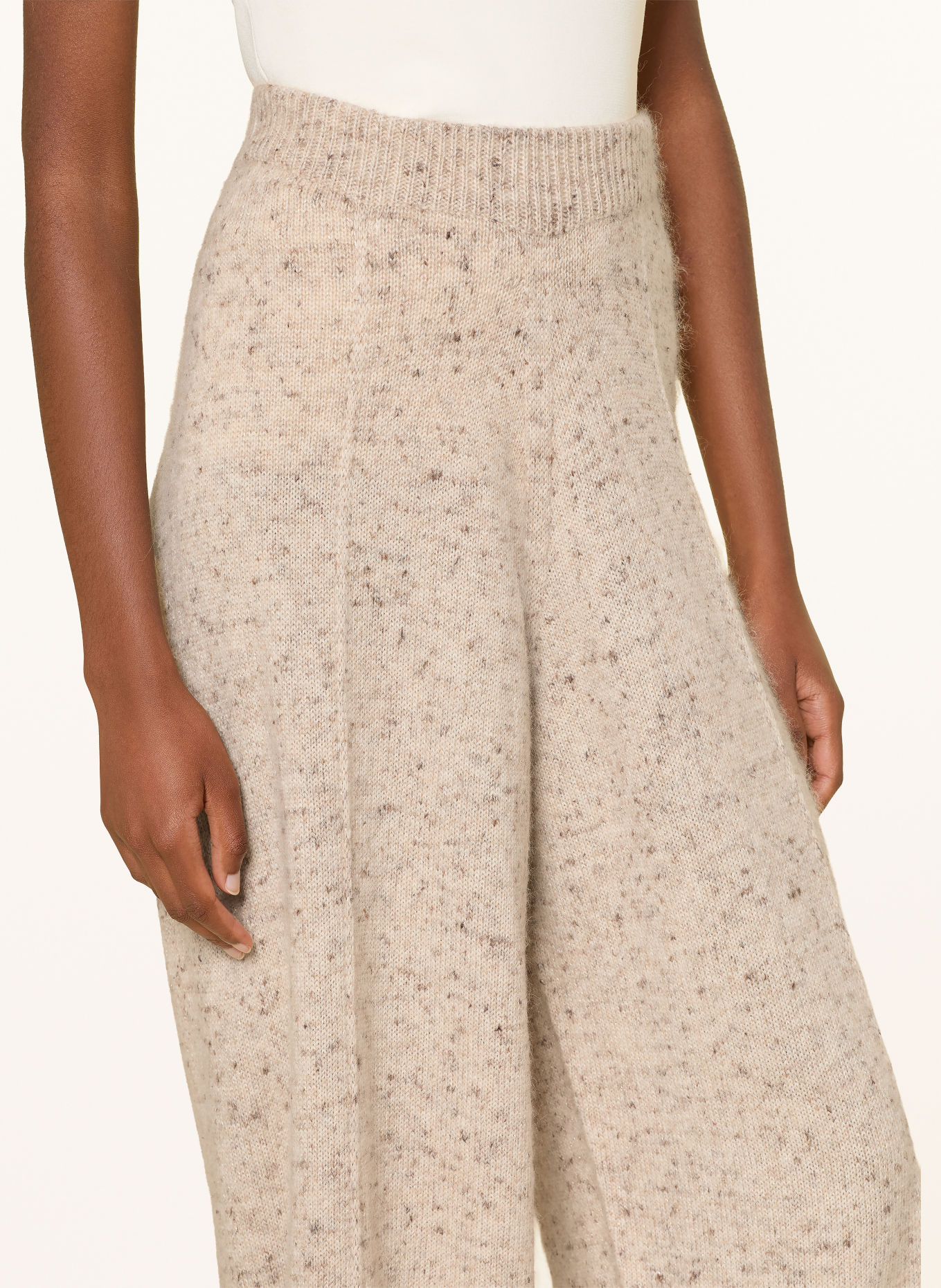 FABIANA FILIPPI Knitted pants with glitter yarn: BEIGE / GOLD / DARK BROWN