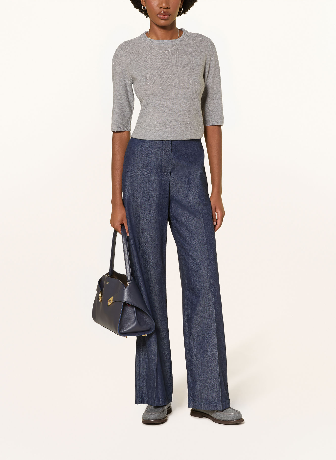 FABIANA FILIPPI Knit shirt with sequins: LIGHT GRAY