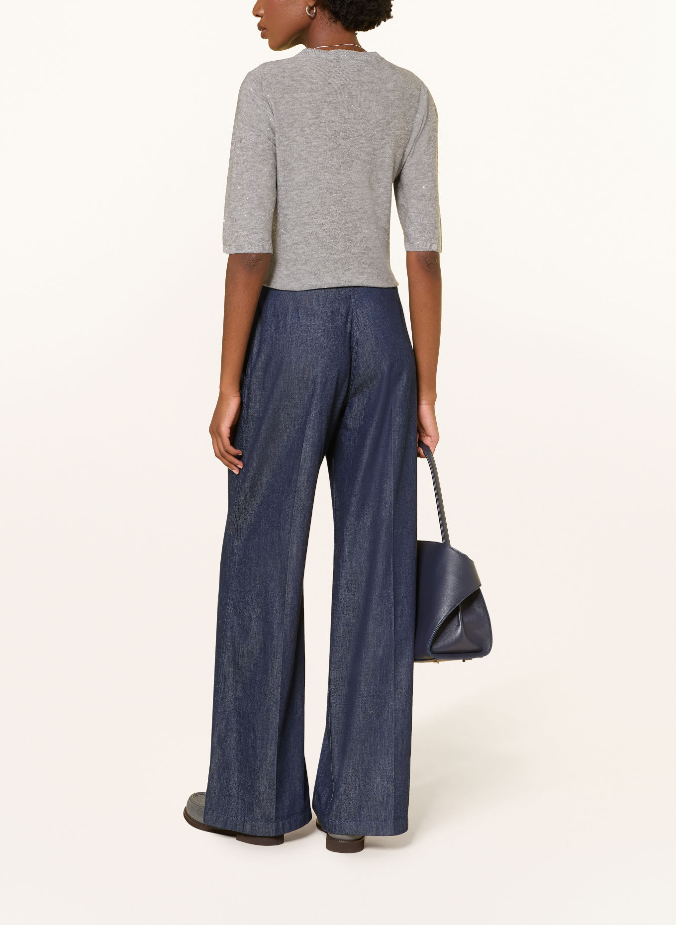 FABIANA FILIPPI Knit shirt with sequins: LIGHT GRAY