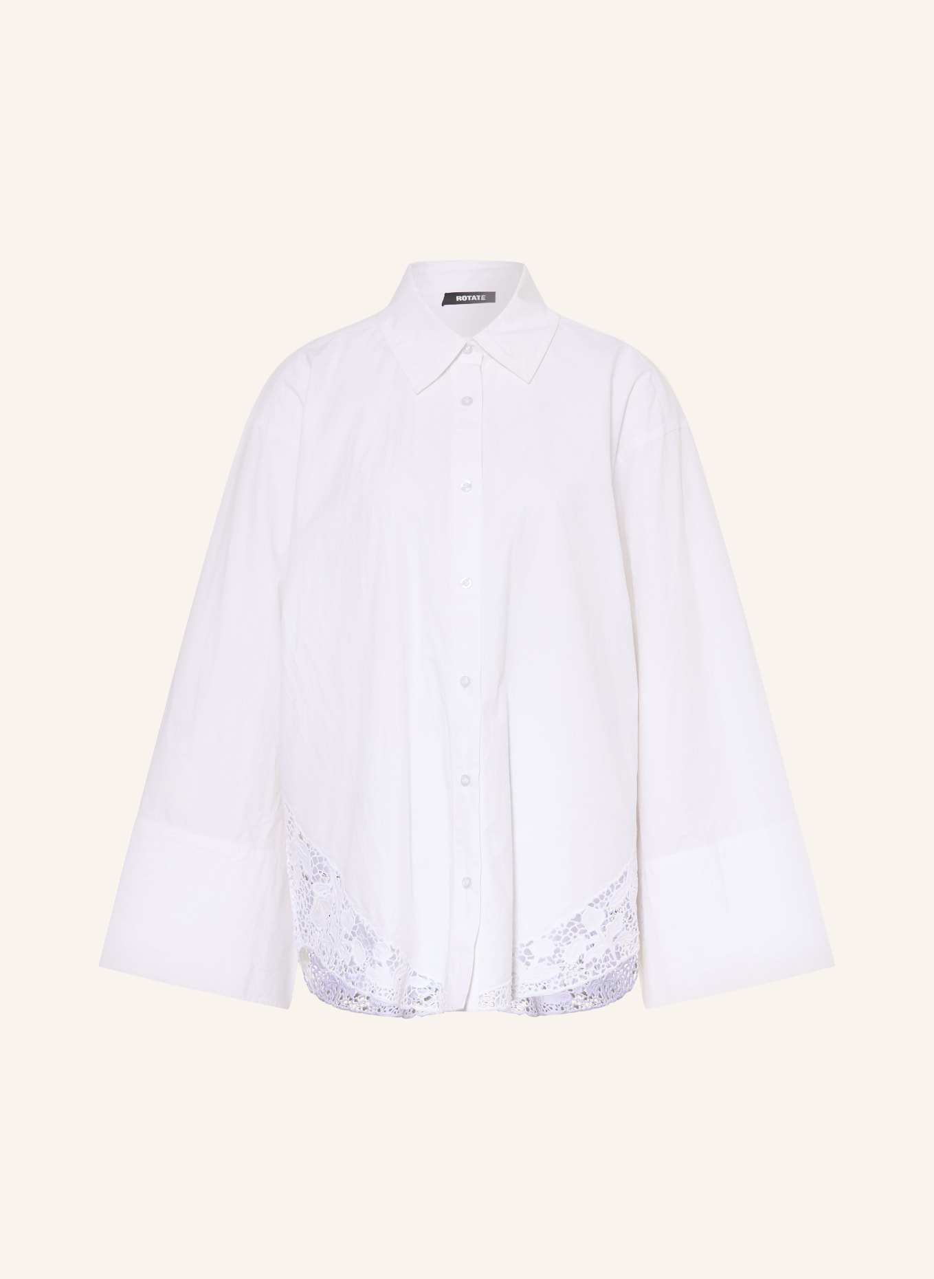 ROTATE Overhemdblouse met opengewerkte kant: WIT