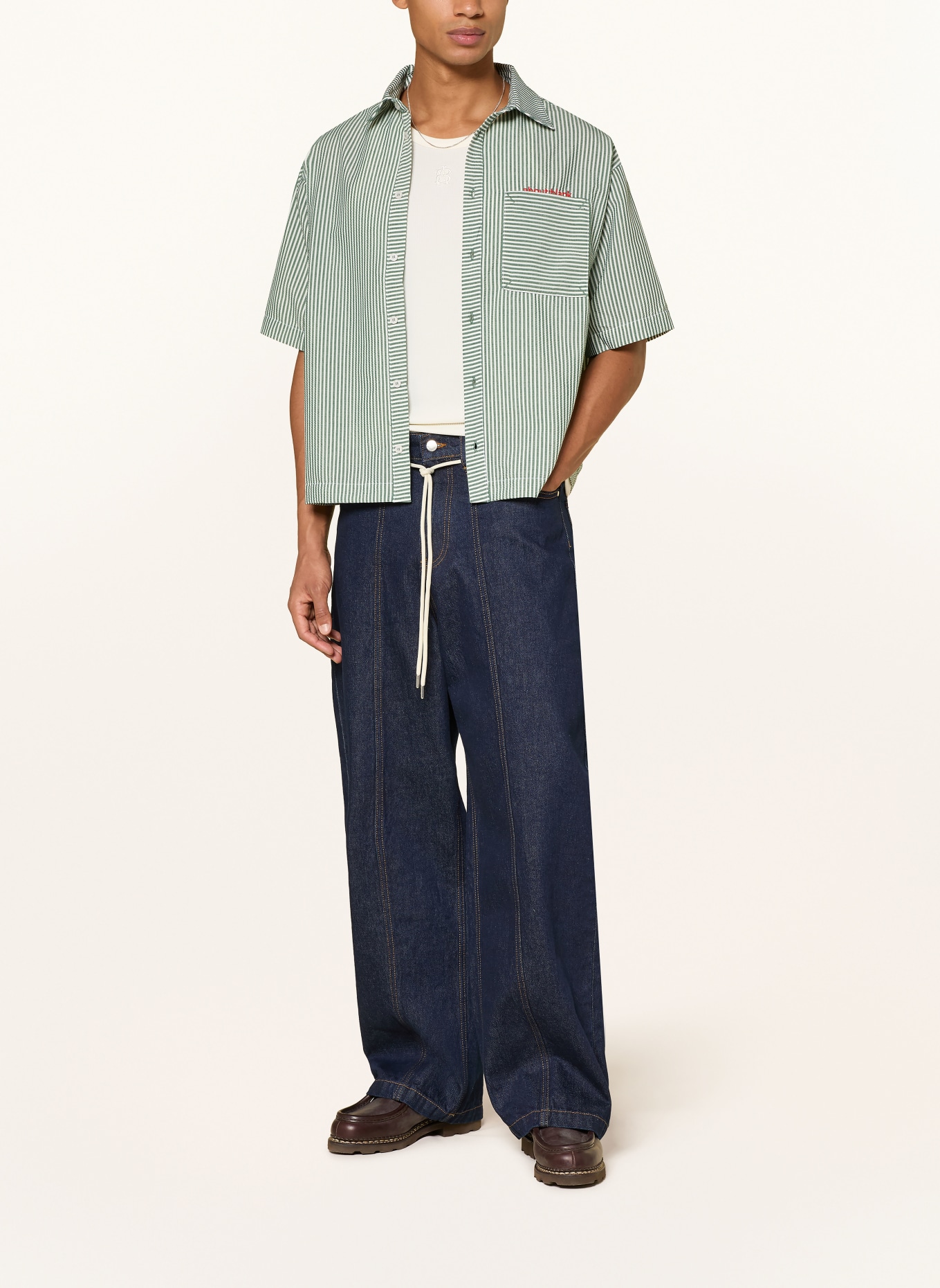 about:blank Short-sleeve shirt, Comfort Fit: GREEN / WHITE