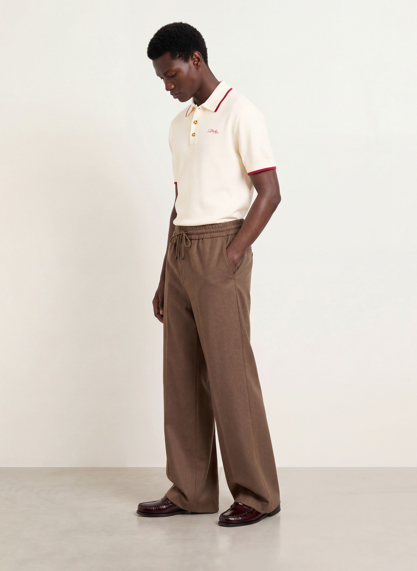 DRÔLE DE MONSIEUR Gebreid poloshirt: WIT / DONKERROOD