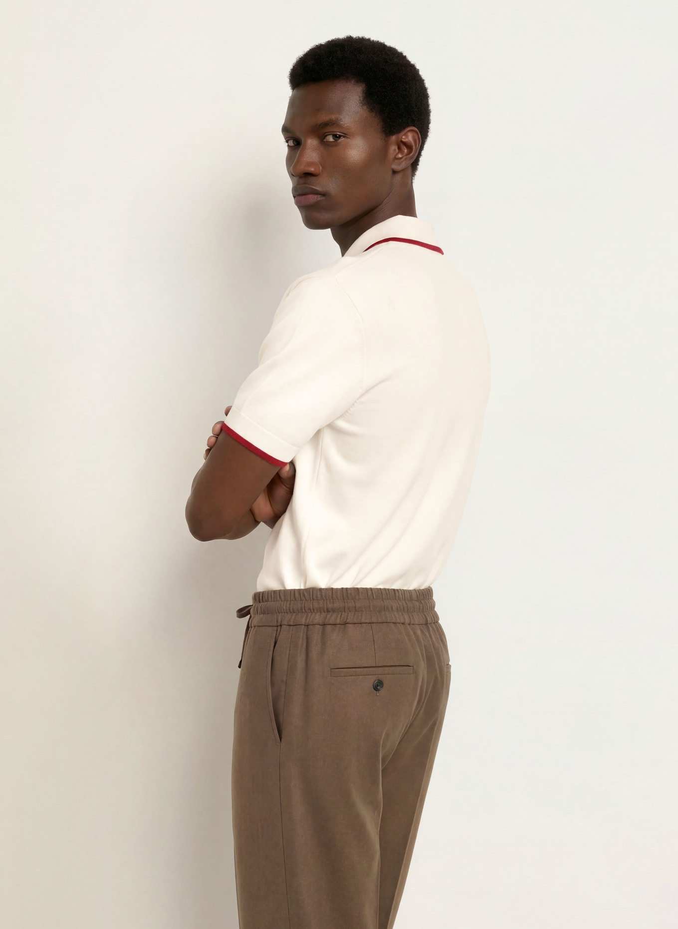 DRÔLE DE MONSIEUR Gebreid poloshirt: WIT / DONKERROOD