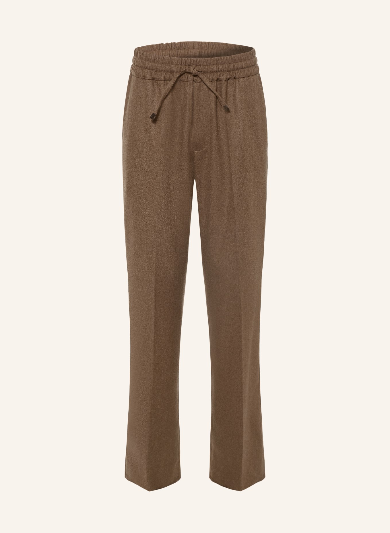 DRÔLE DE MONSIEUR Flanellen broek in joggingstijl, regular fit: LICHTBRUIN