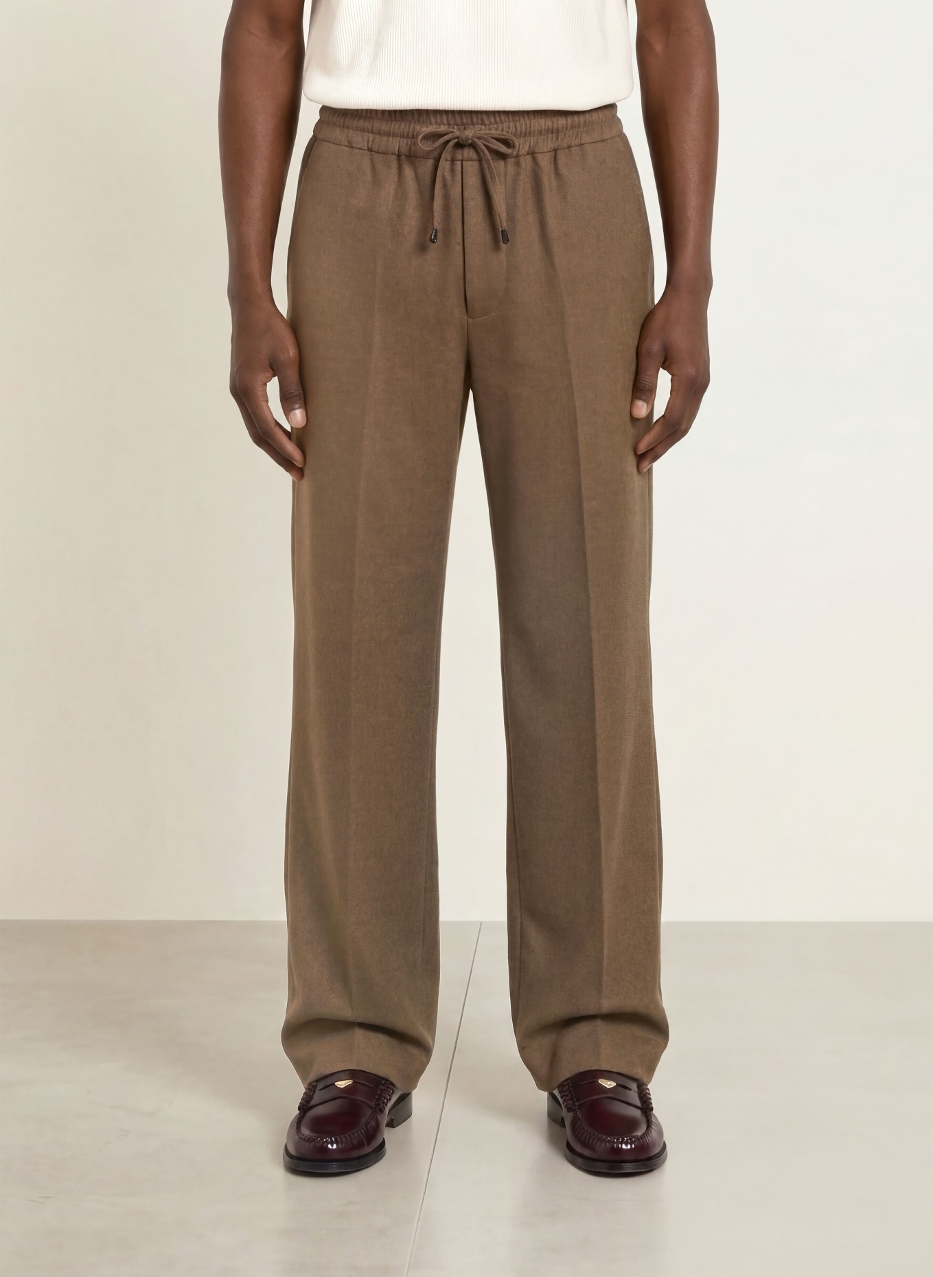 DRÔLE DE MONSIEUR Flanellen broek in joggingstijl, regular fit: LICHTBRUIN
