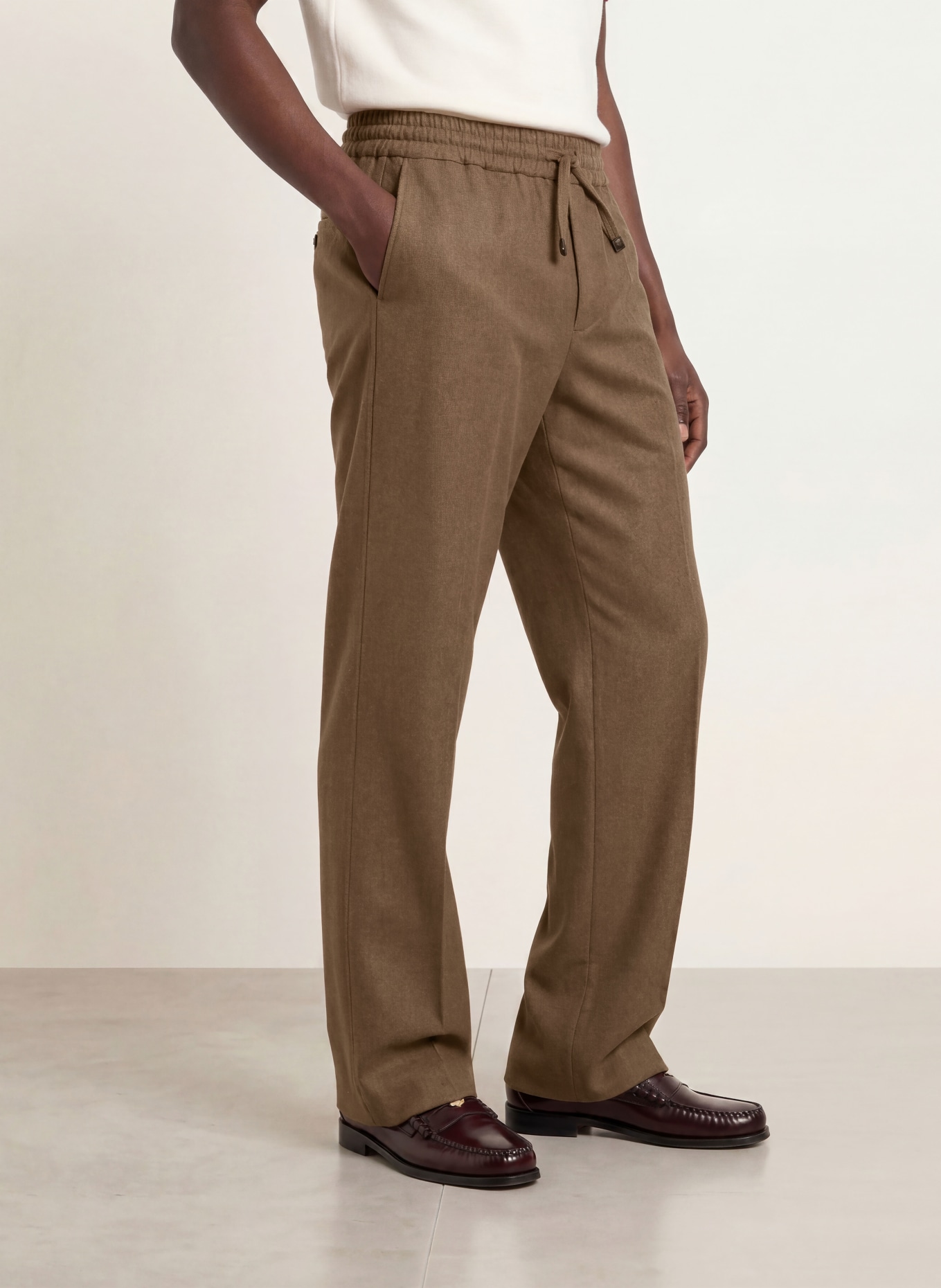 DRÔLE DE MONSIEUR Flanellen broek in joggingstijl, regular fit: LICHTBRUIN