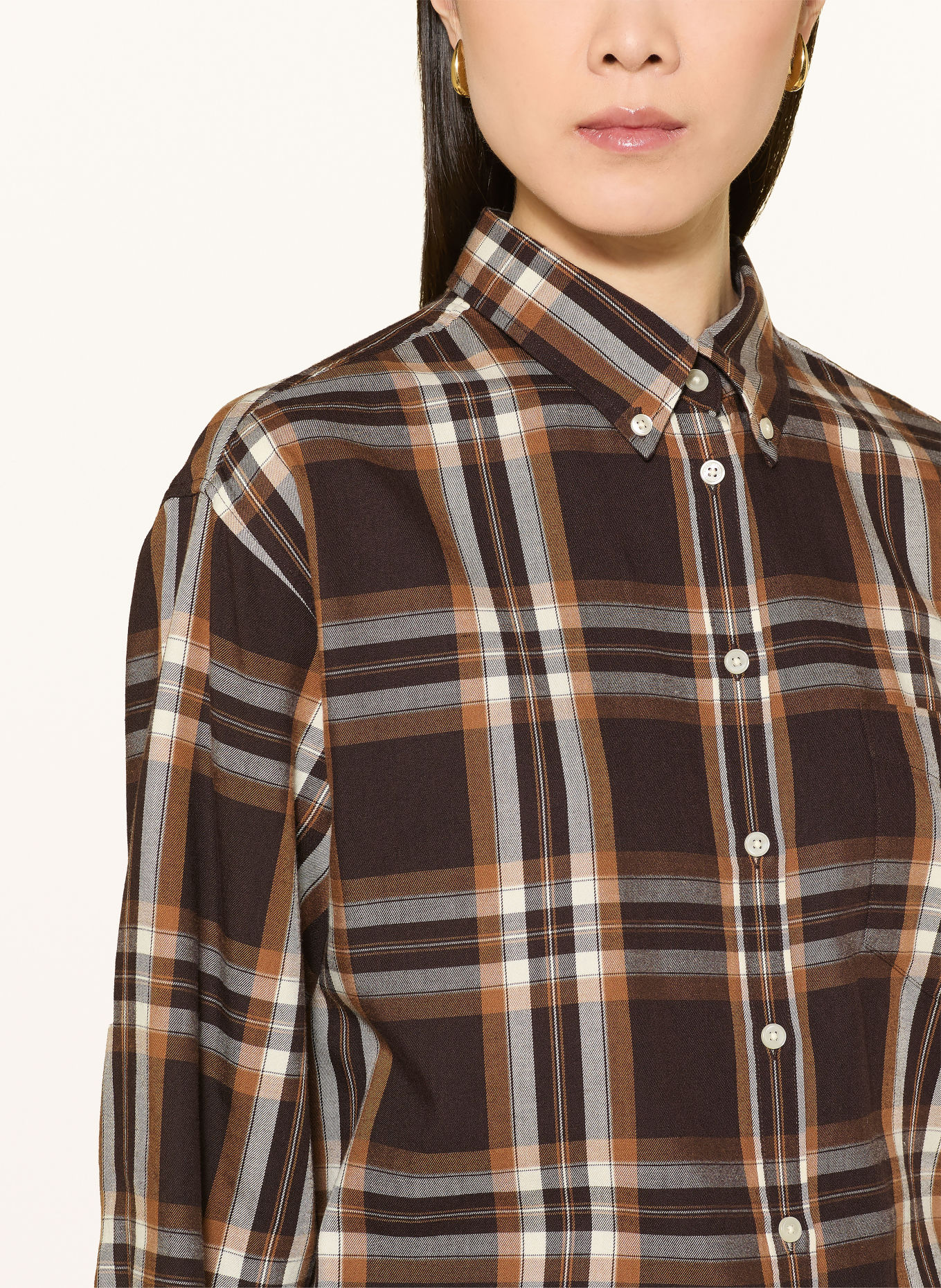 GANT Flanellbluse: MØRKEBRUN / COGNAC / CREME