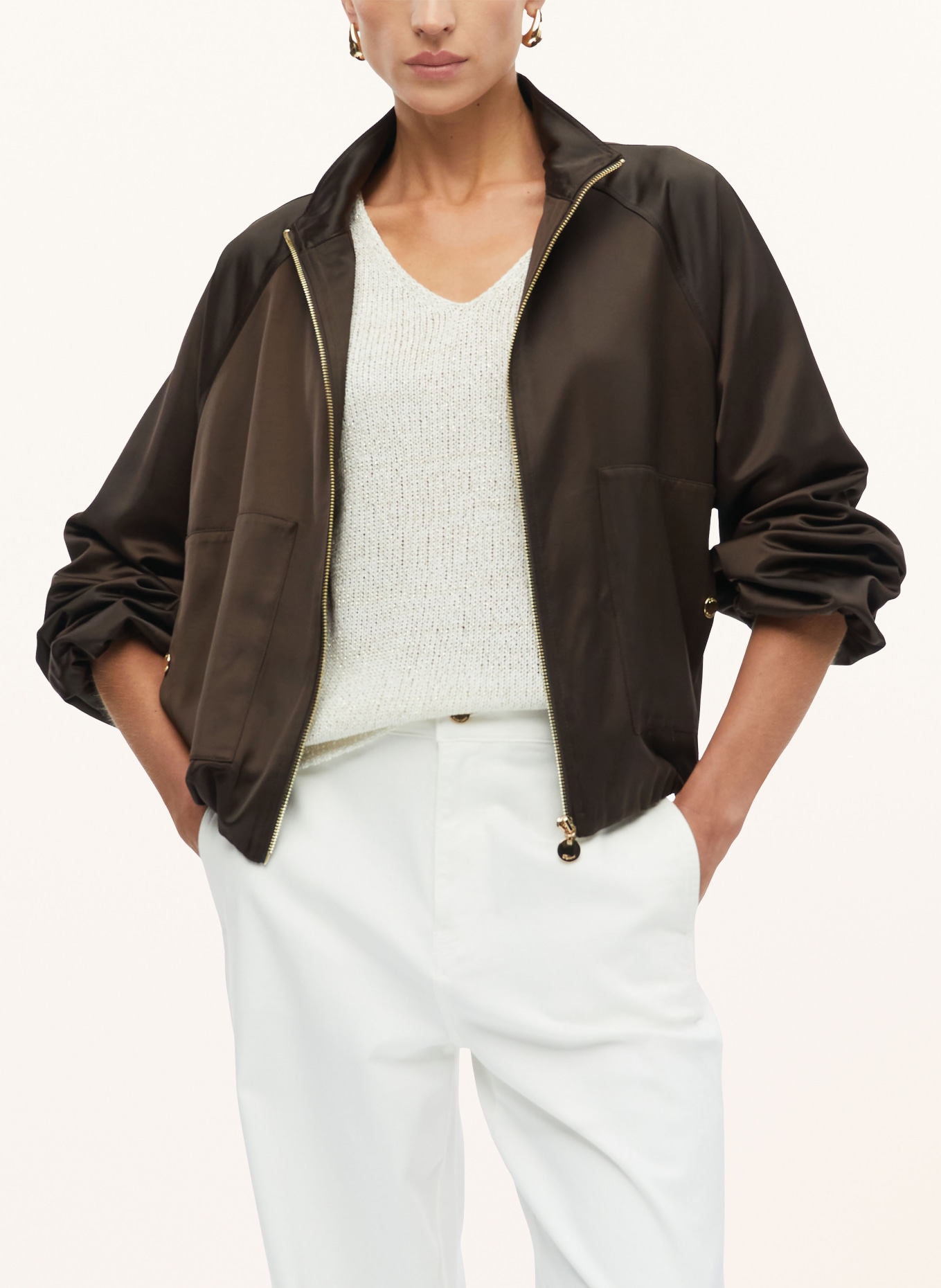 s.Oliver BLACK LABEL Blouson en satin: MARRON FONCÉ
