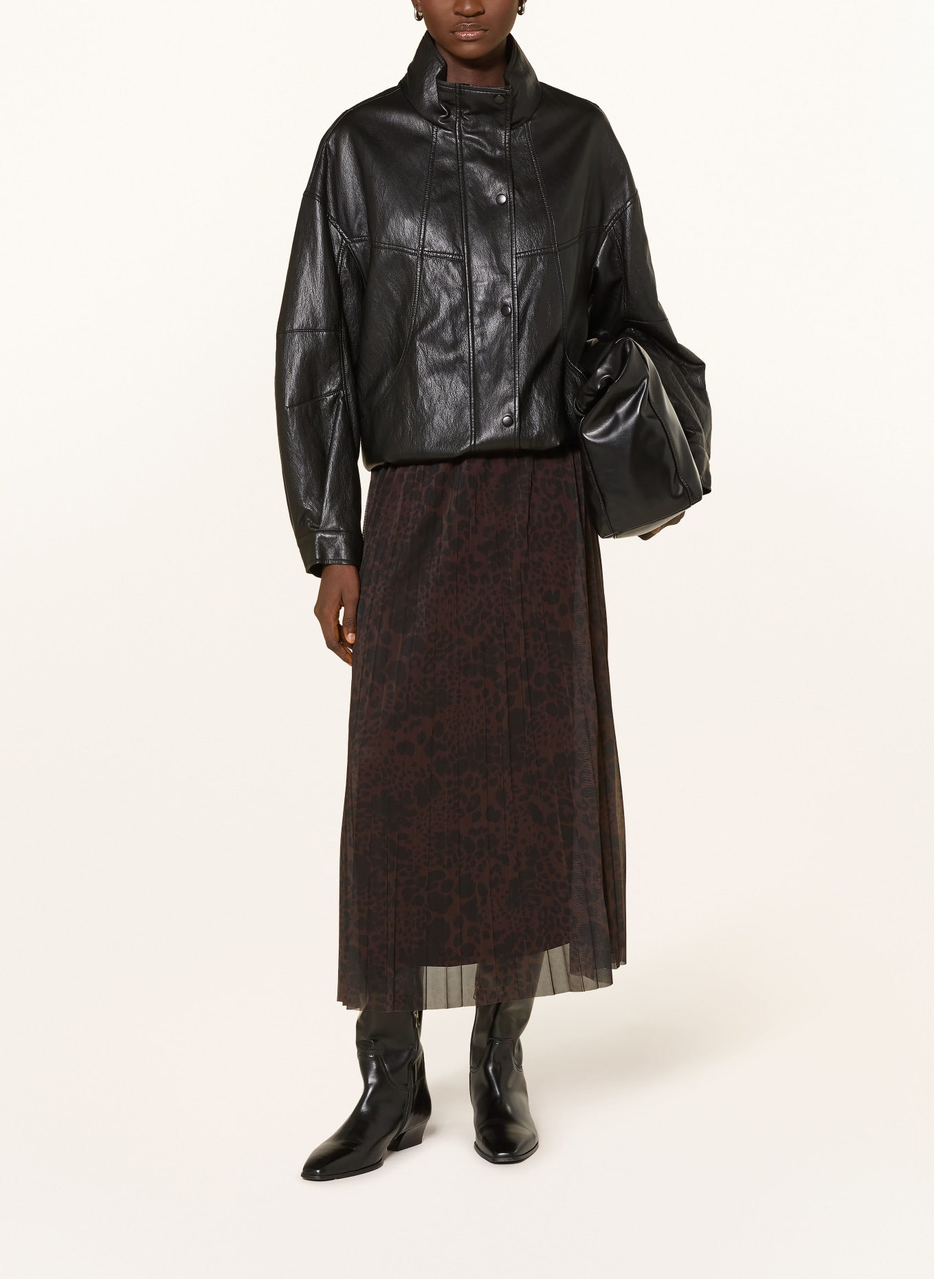 s.Oliver BLACK LABEL Plooirok van mesh: MARRON FONCÉ