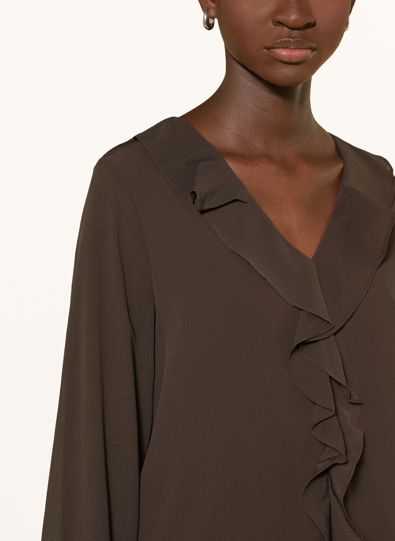 s.Oliver BLACK LABEL Chemisier à volants: MARRON FONCÉ