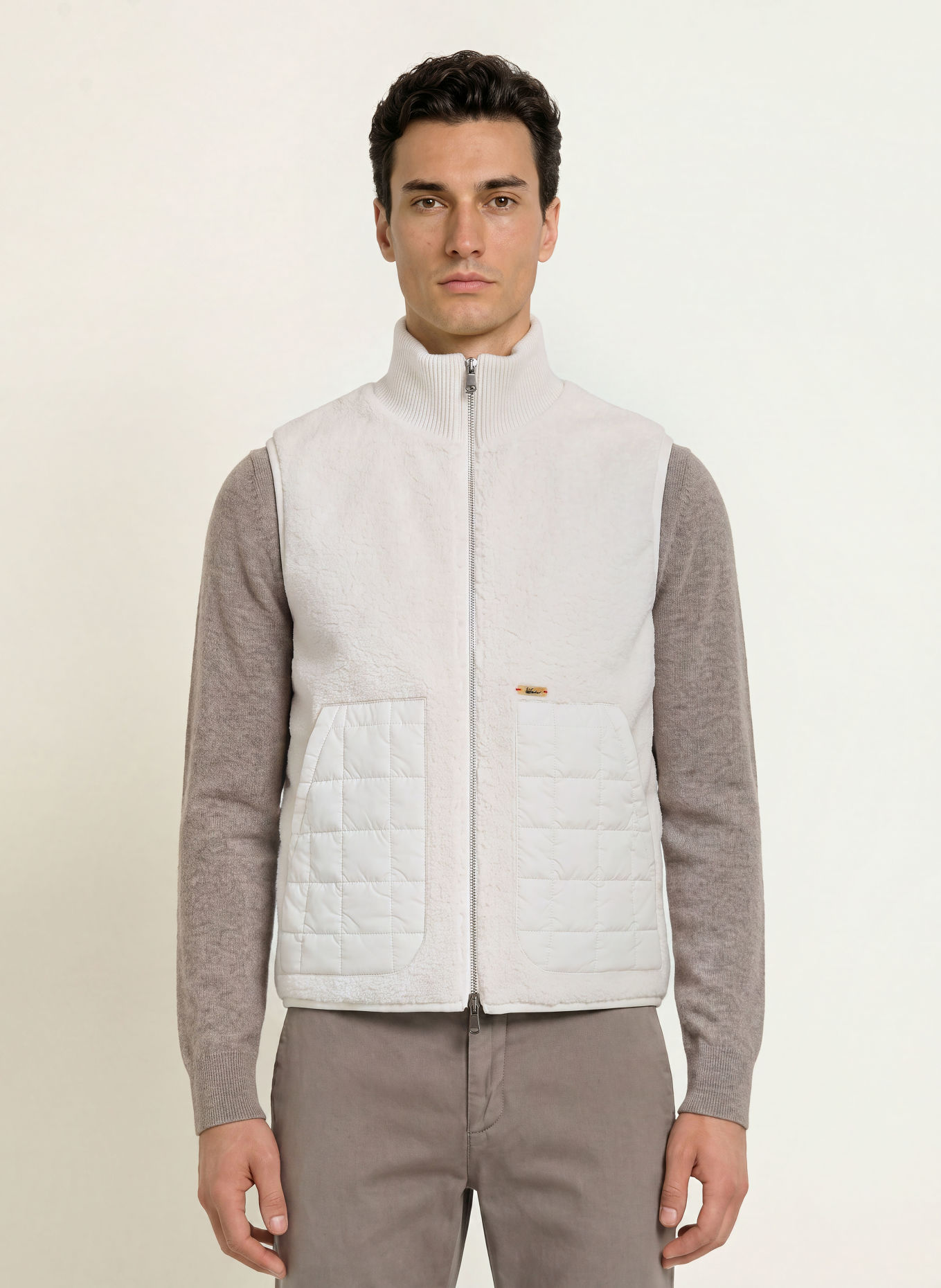Luis Trenker Gilet matelassé avec fourrure synthétique: CRÈME