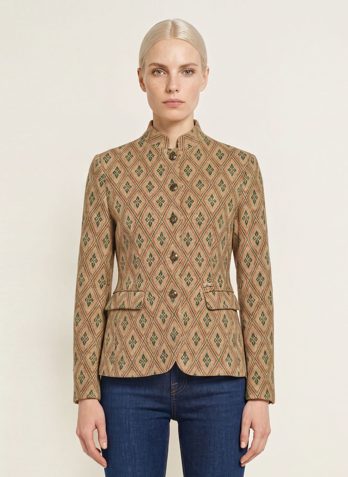 Luis Trenker Jacquard-Janker LURANDA: BEIGE / BRUIN / DONKERGROEN