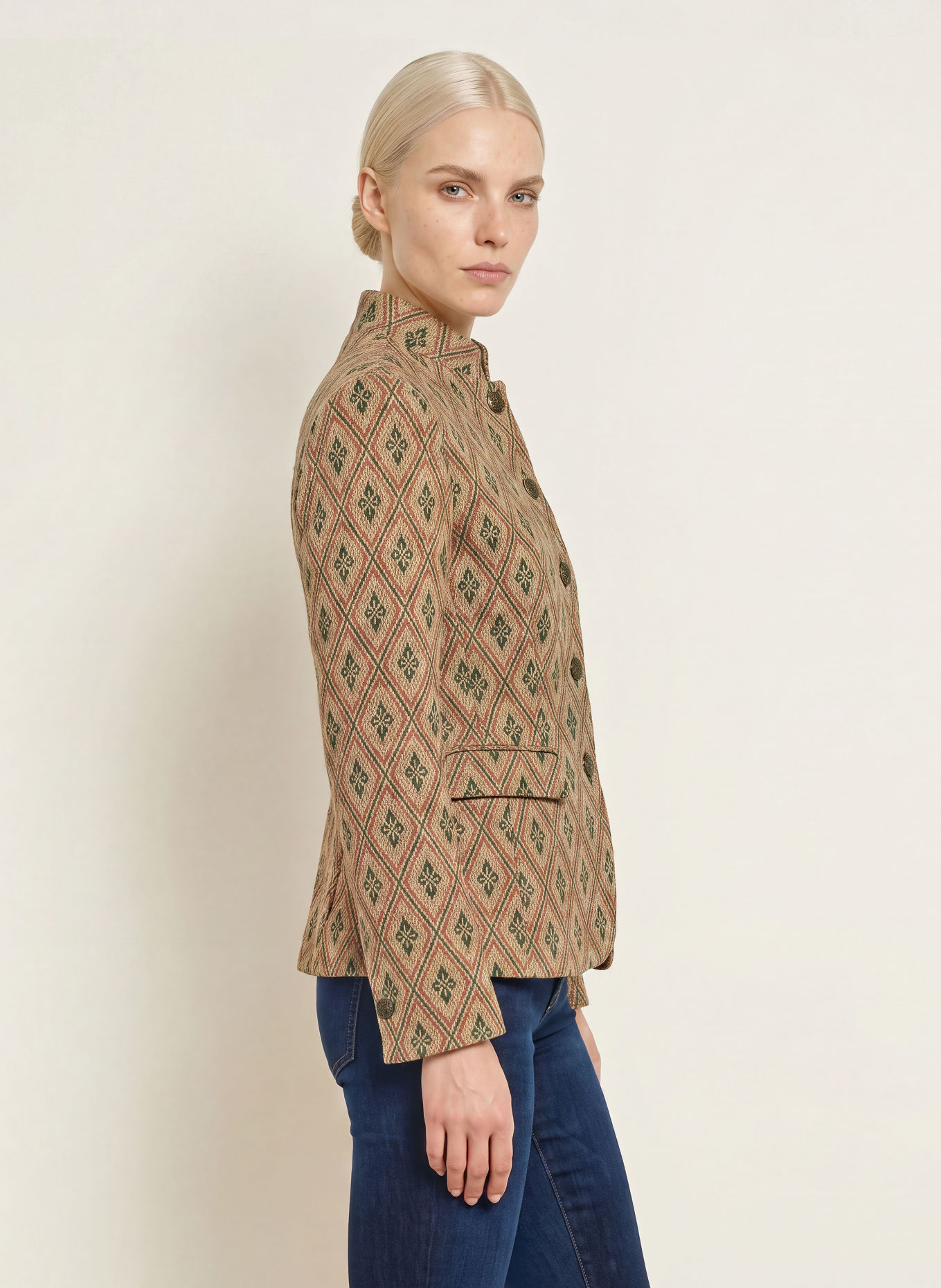 Luis Trenker Jacquard-Janker LURANDA: BEIGE / BRUIN / DONKERGROEN