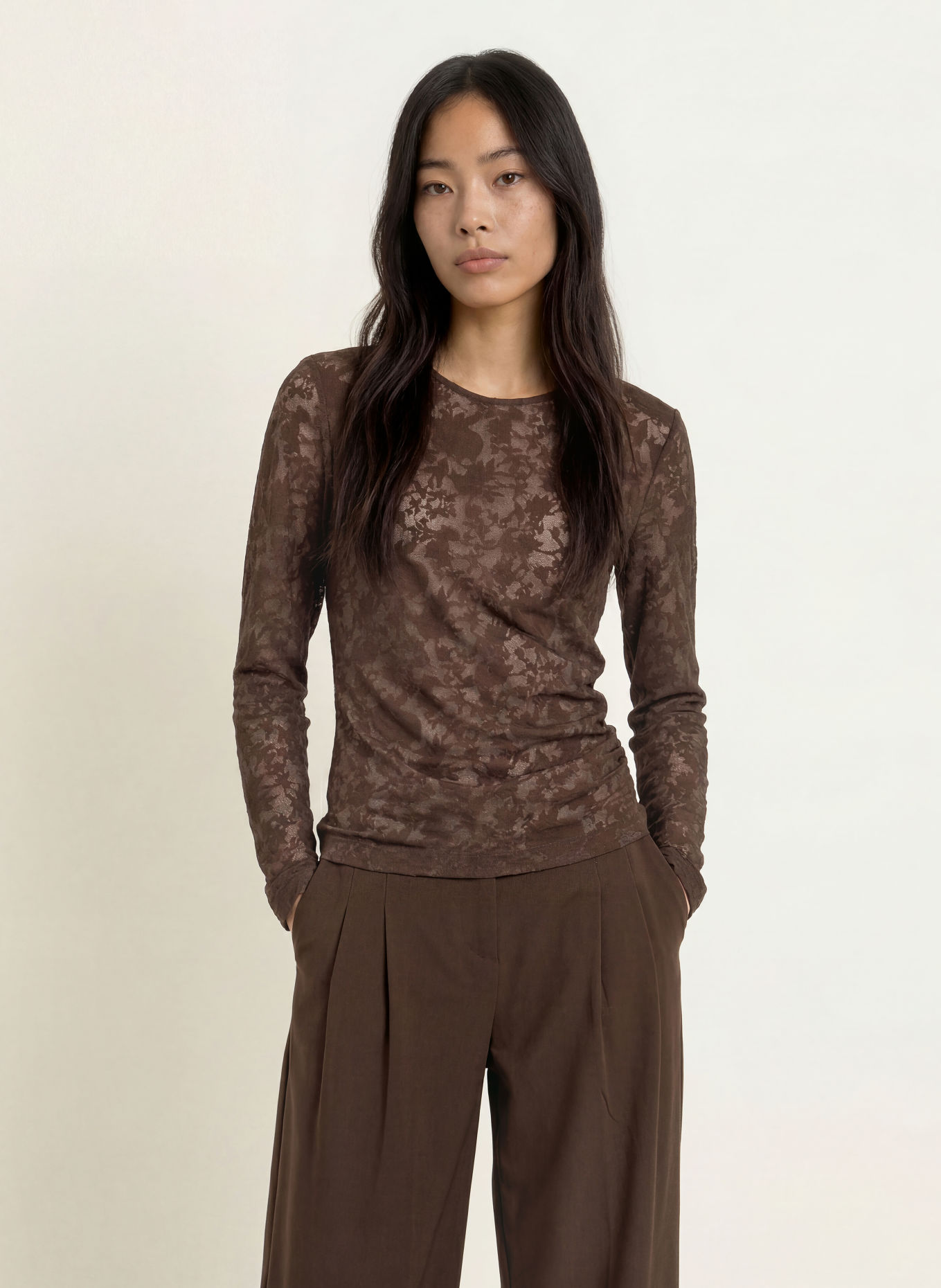 MSCH COPENHAGEN MSCHBRIGETTA Long-sleeve shirt in Jacquard: DARK BROWN