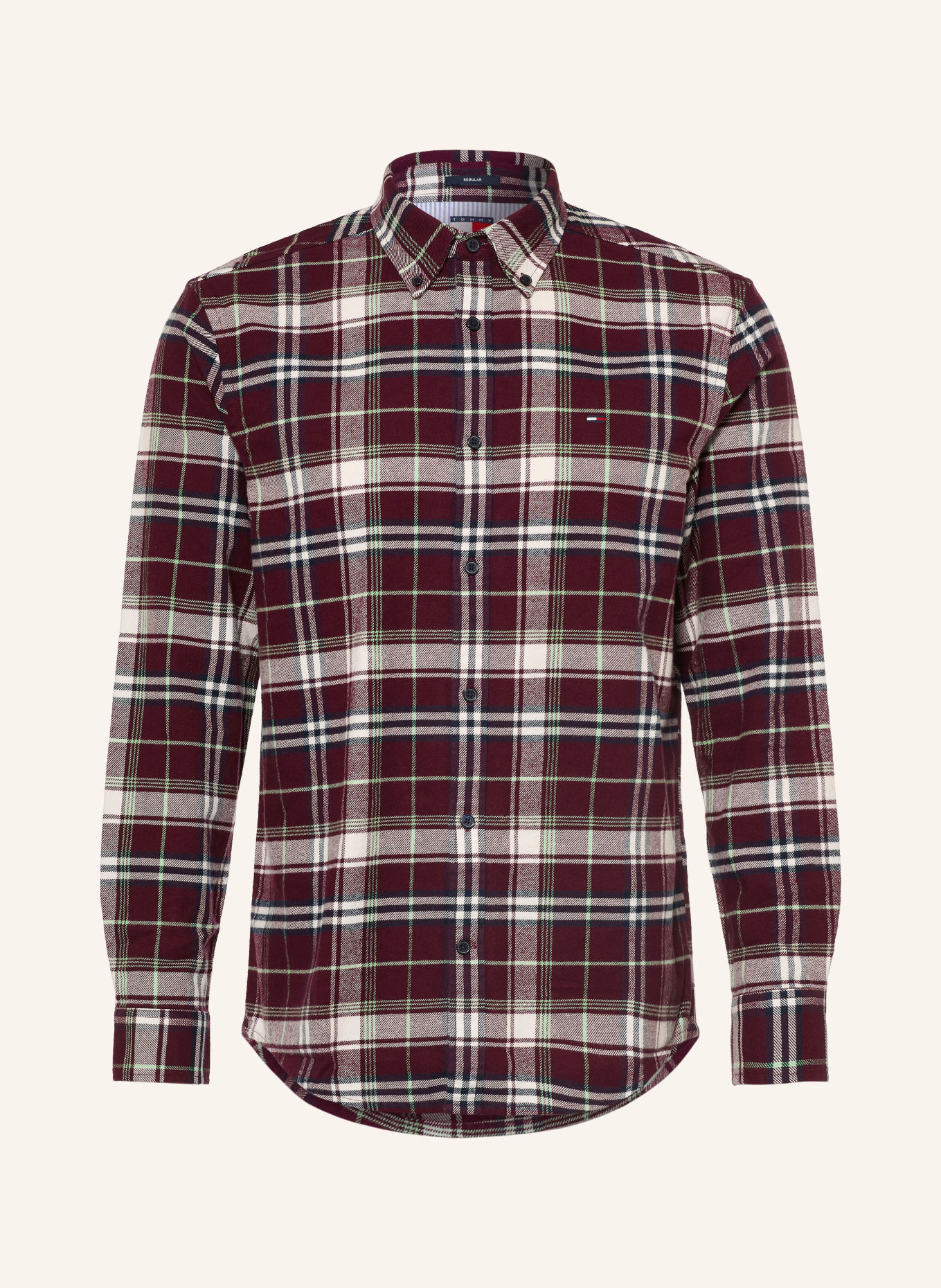 TOMMY JEANS Flanell-Overshirt Comfort Fit: DUNKELROT / MINT / WEISS