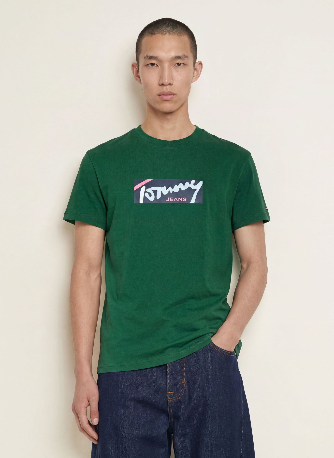 TOMMY JEANS T-shirt: DONKERGROEN / ROZE / LICHTBLAUW