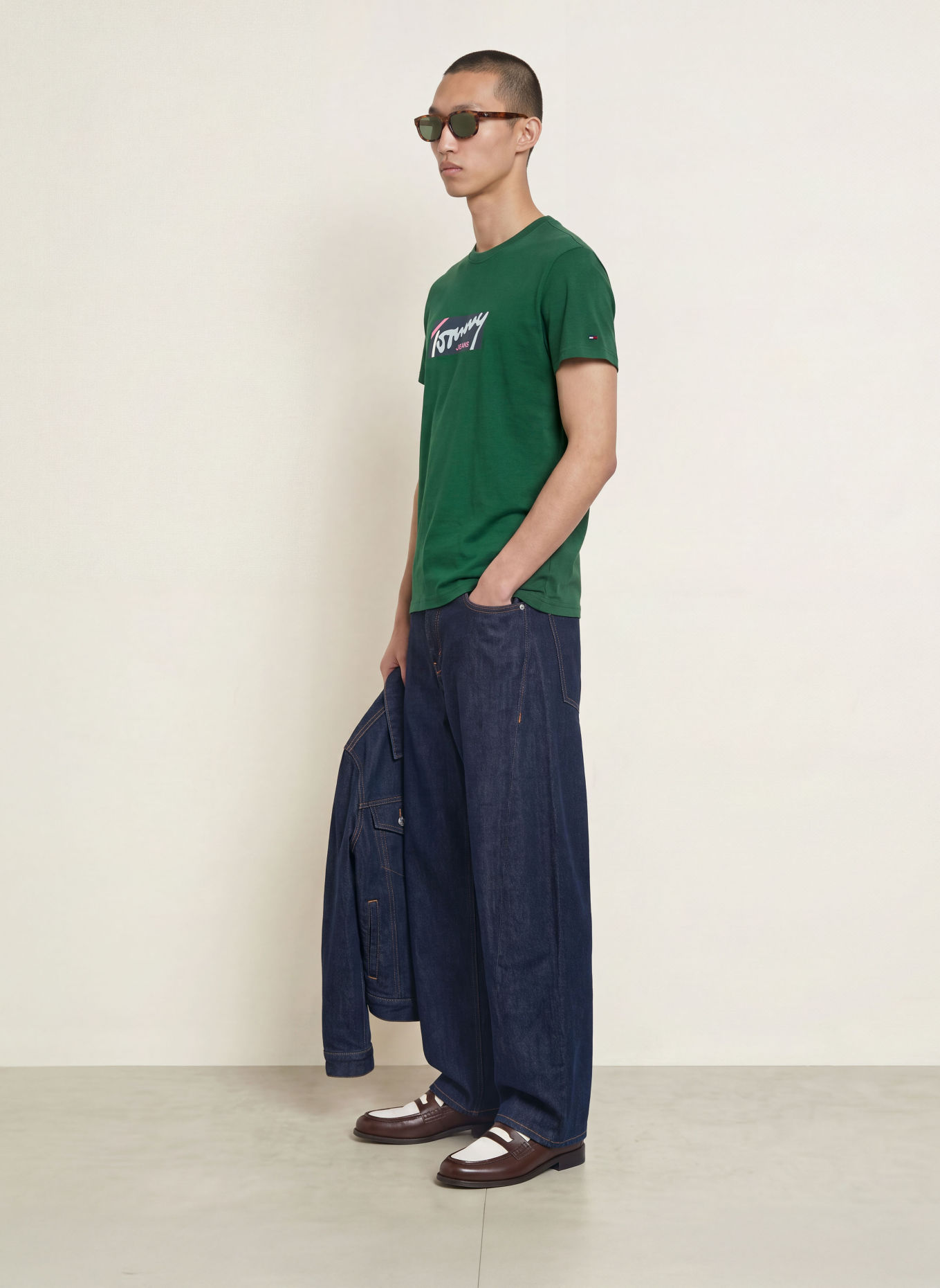 TOMMY JEANS T-shirt: DONKERGROEN / ROZE / LICHTBLAUW