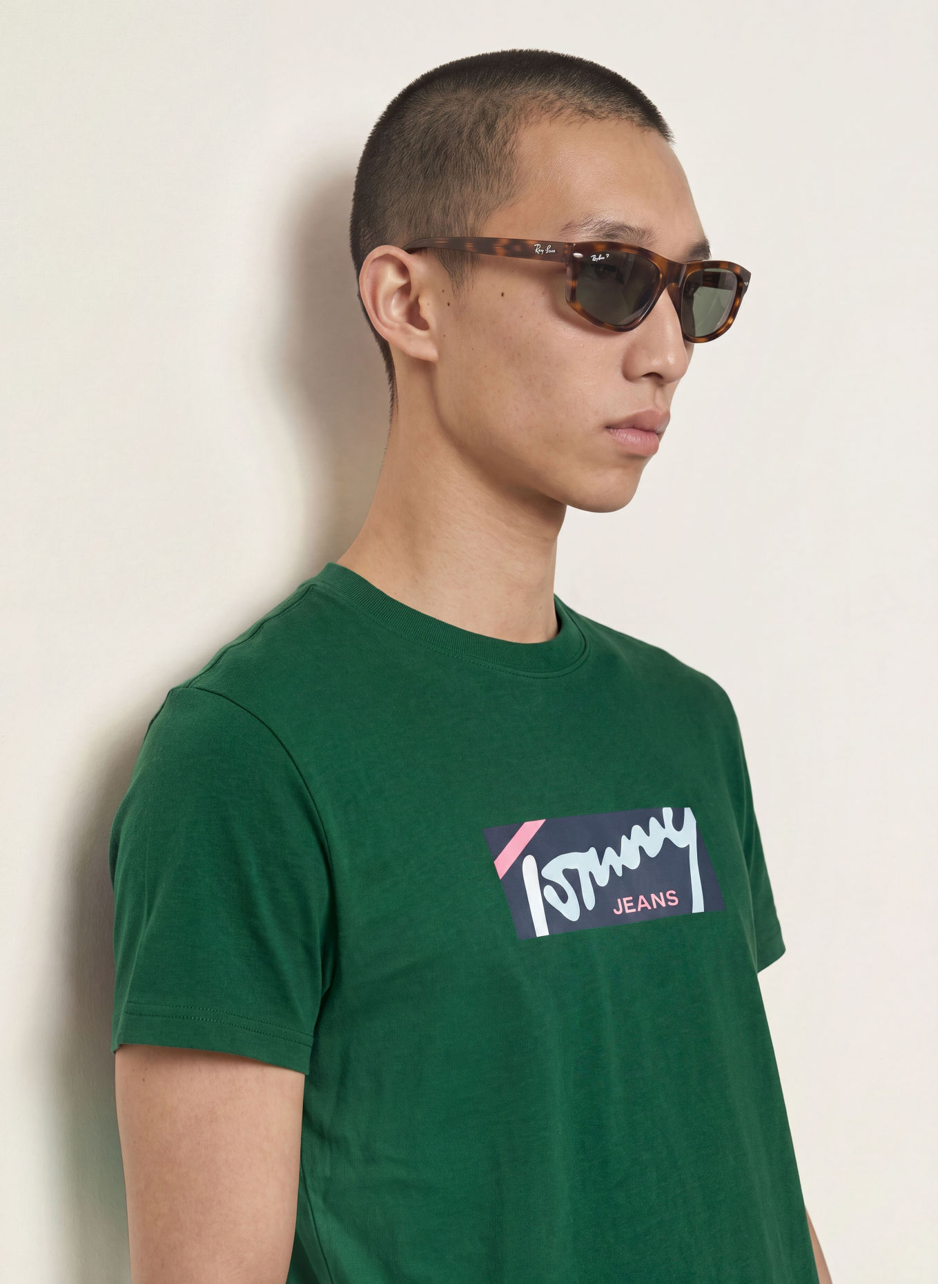 TOMMY JEANS T-shirt: DONKERGROEN / ROZE / LICHTBLAUW