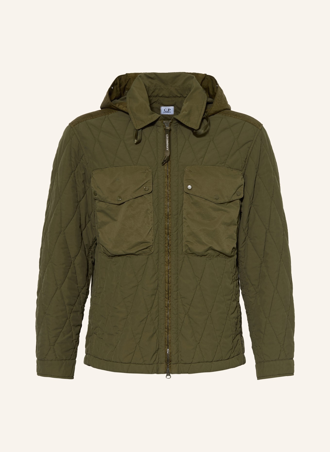 C.P. COMPANY Gewatteerde jas met afneembare capuchon: OLIJF